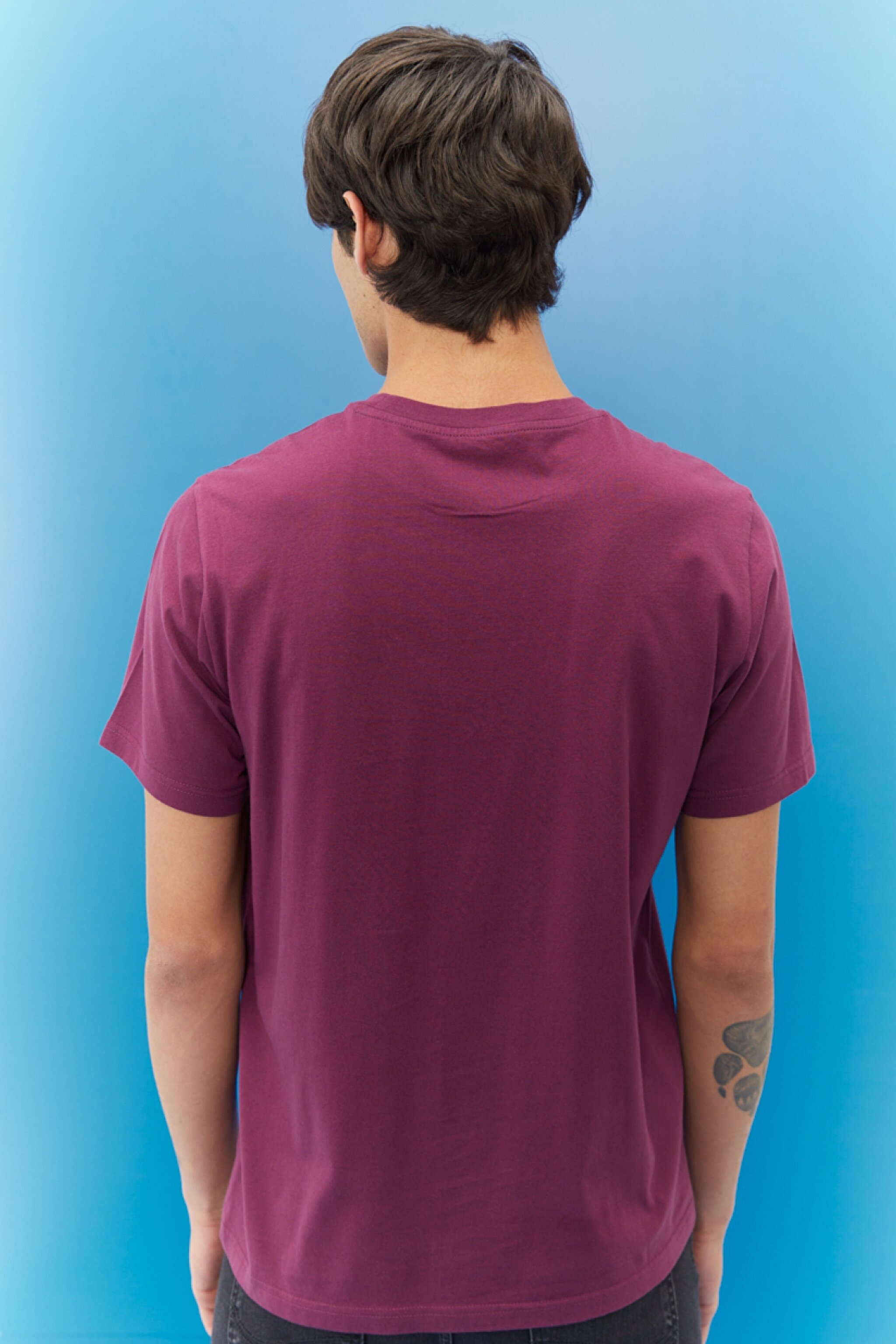Regular Fit Normal Kesim %100 Pamuk Bisiklet Yaka Bordo Tişört - Grape Wine-L65QAI500 (görsel 4)