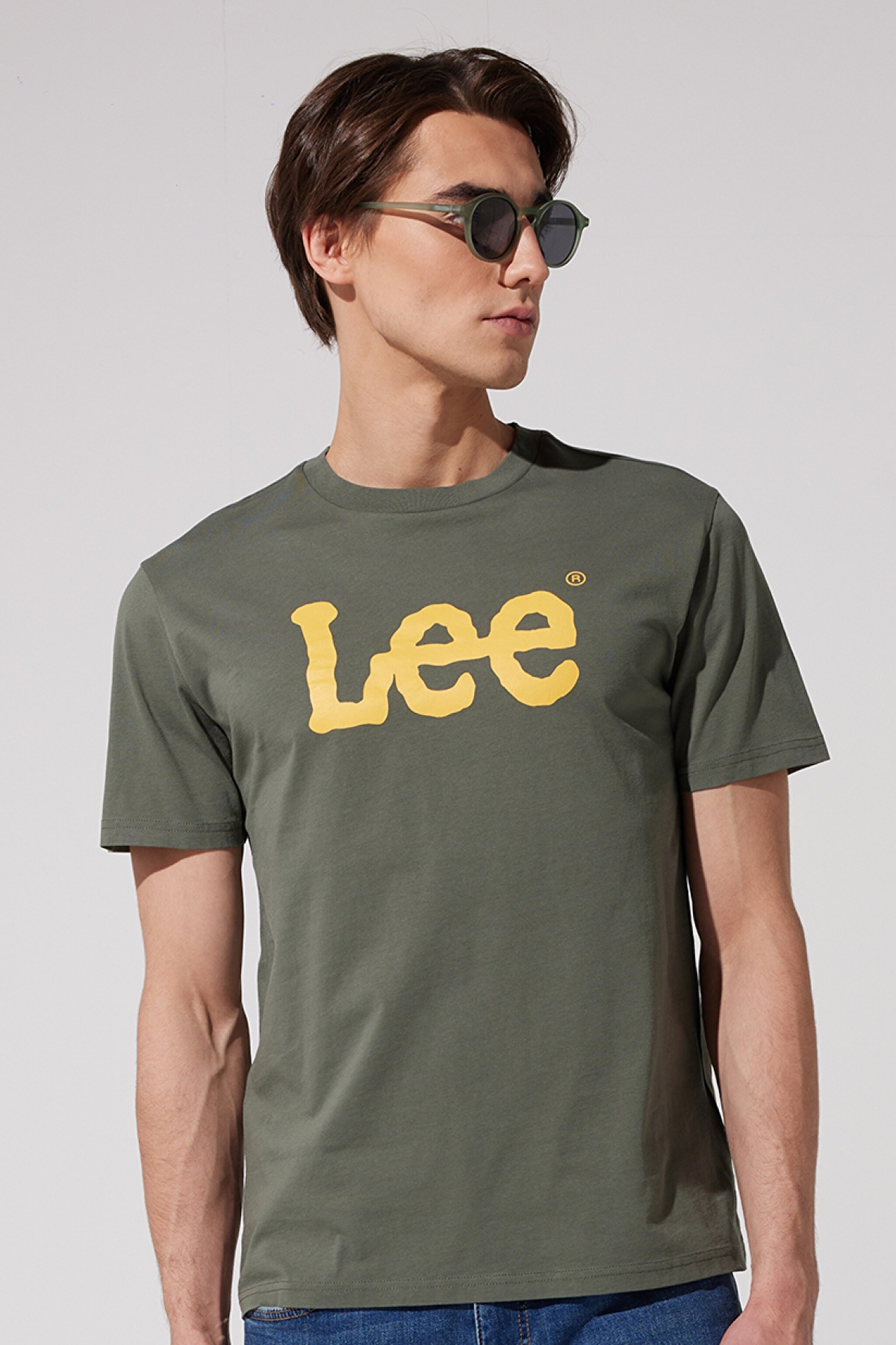 Regular Fit Normal Kesim Sıfır Yaka %100 Pamuk Logolu Tişört - Khaki-L65QAI801