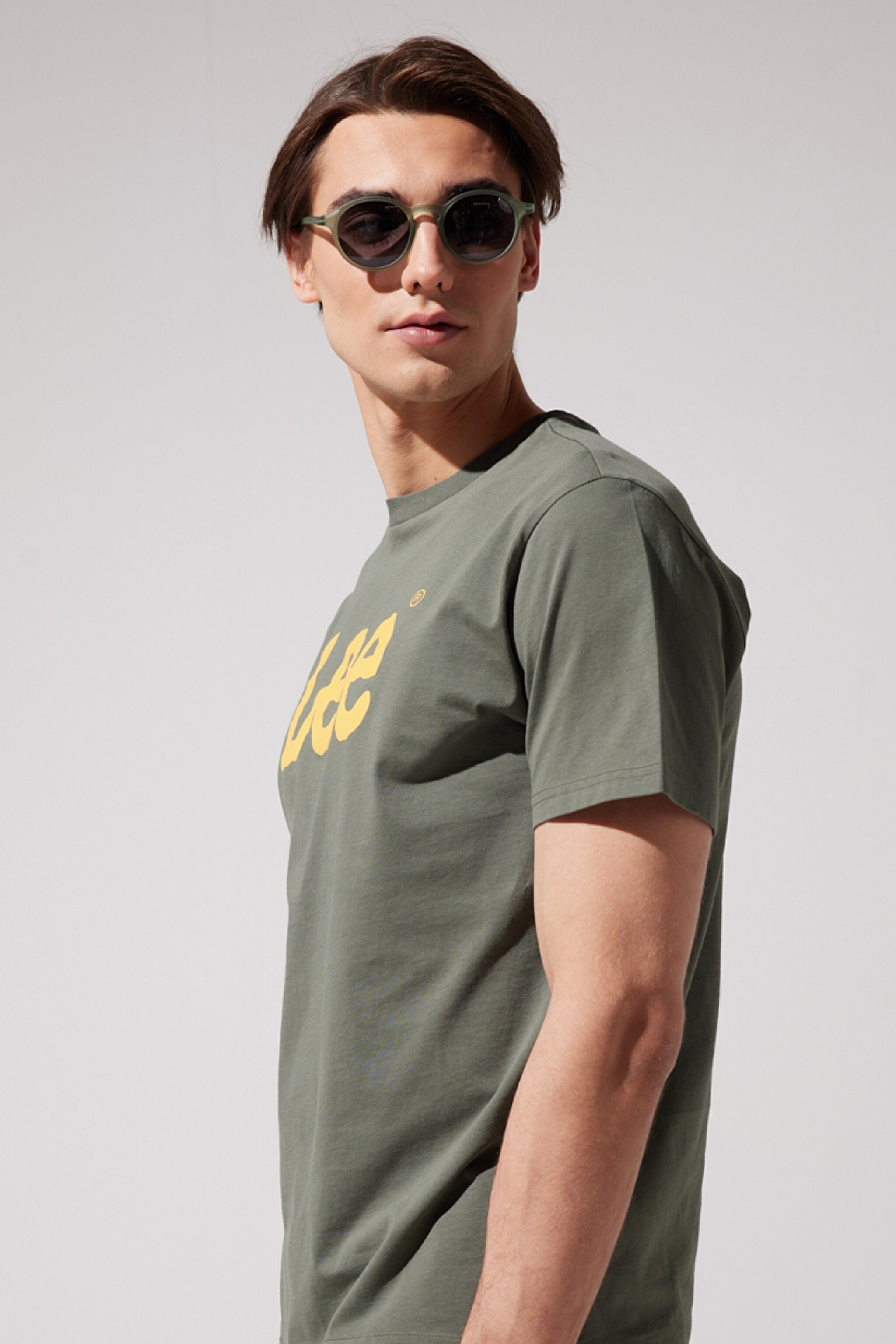 Regular Fit Normal Kesim Sıfır Yaka %100 Pamuk Logolu Tişört - Khaki-L65QAI801 (görsel 4)