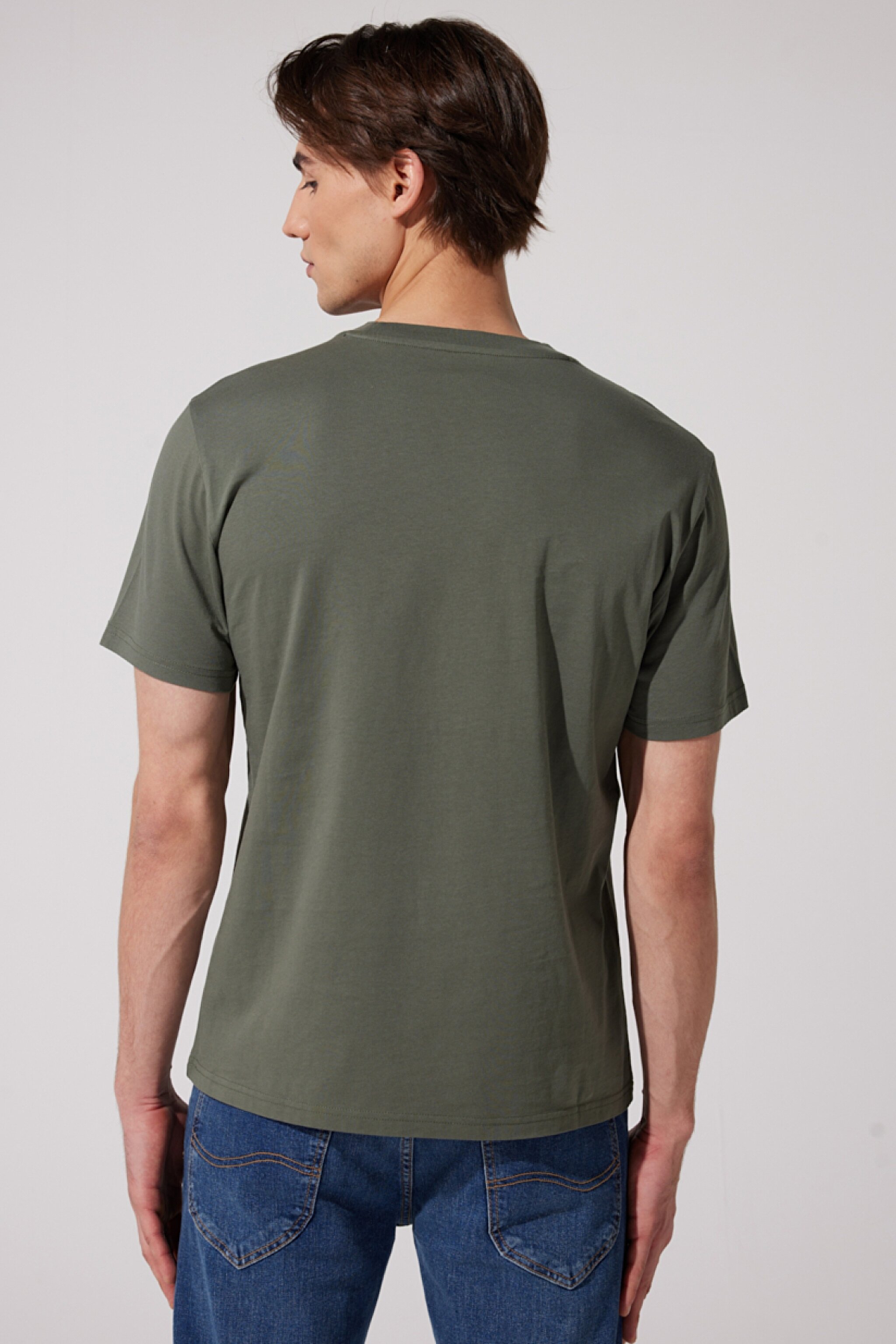 Regular Fit Normal Kesim Sıfır Yaka %100 Pamuk Logolu Tişört - Khaki-L65QAI801 (görsel 6)