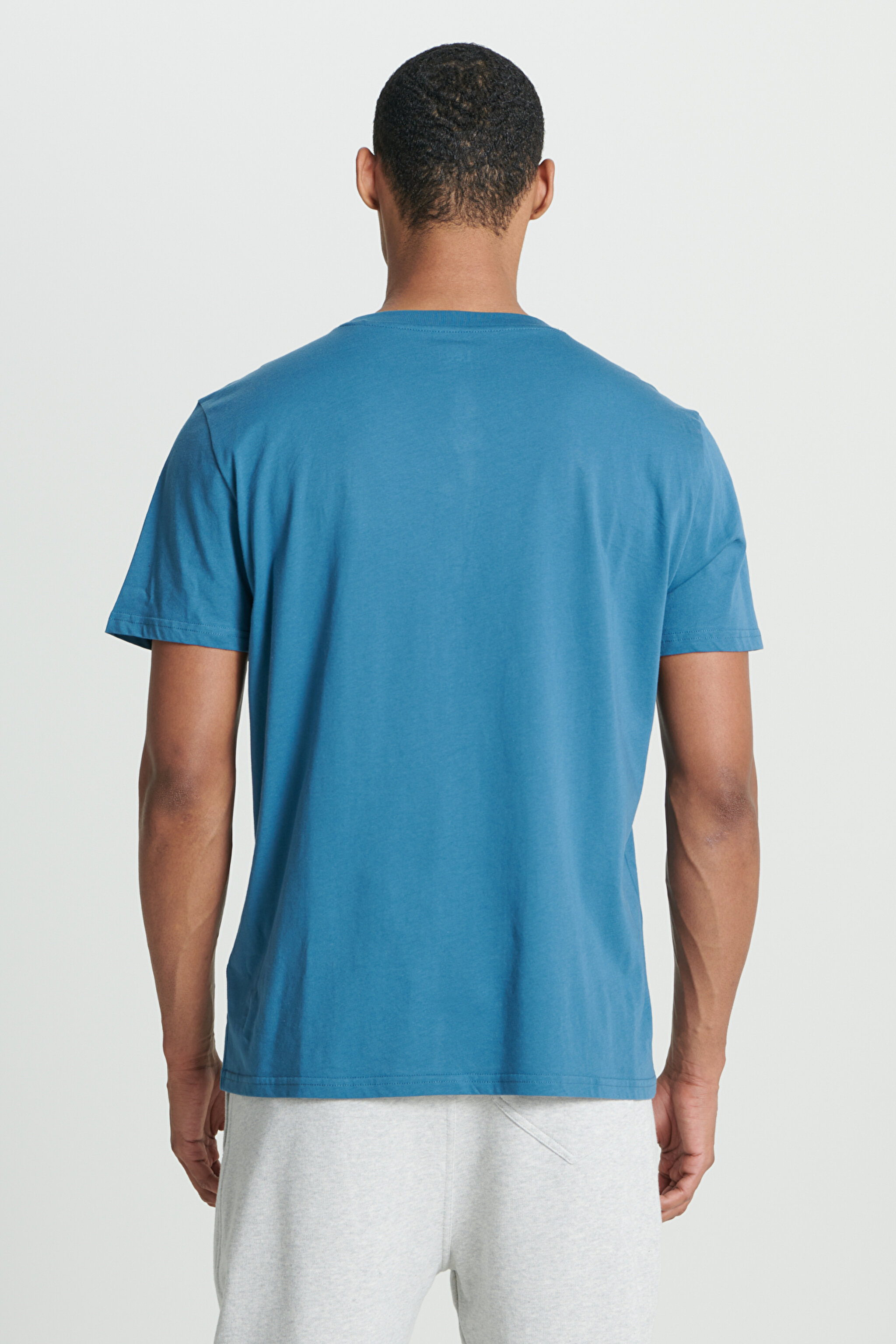 Regular Fit Normal Kesim Sıfır Yaka %100 Pamuk Logolu Tişört - Blue-L65QAIQO (görsel 9)