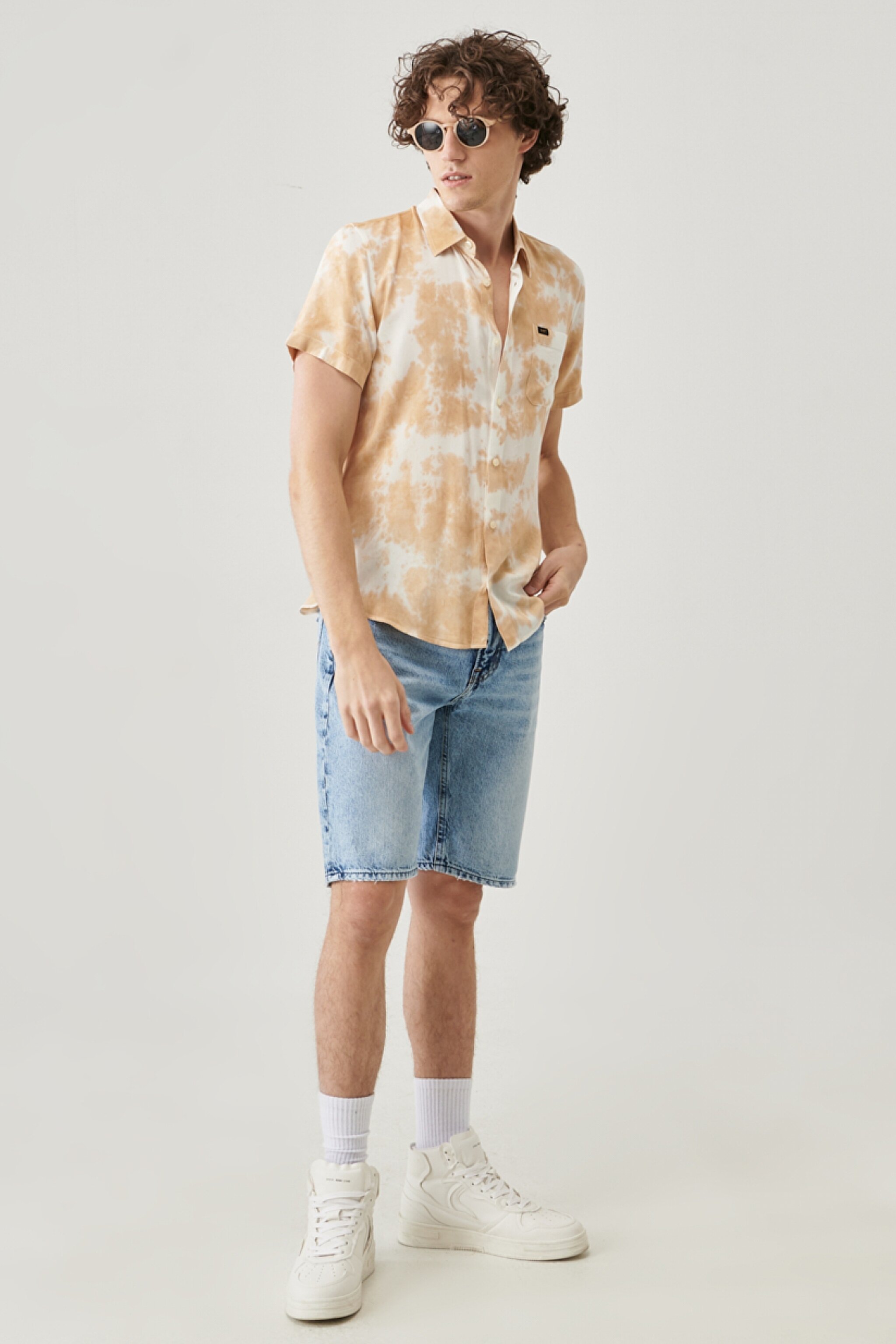 Regular Fit Rahat Kesim %100 Pamuk Kısa Kollu Gömlek - Sunset-L66GPNUG