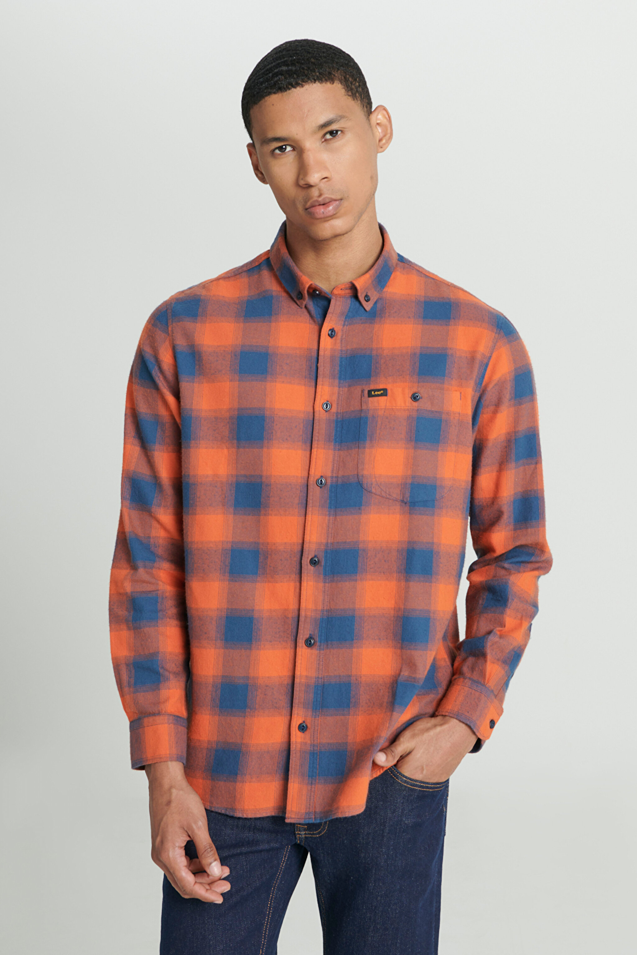 Regular Fit Normal Kesim %100 Pamuk Uzun Kollu Gömlek - Orange-L66IMLBH (görsel 2)