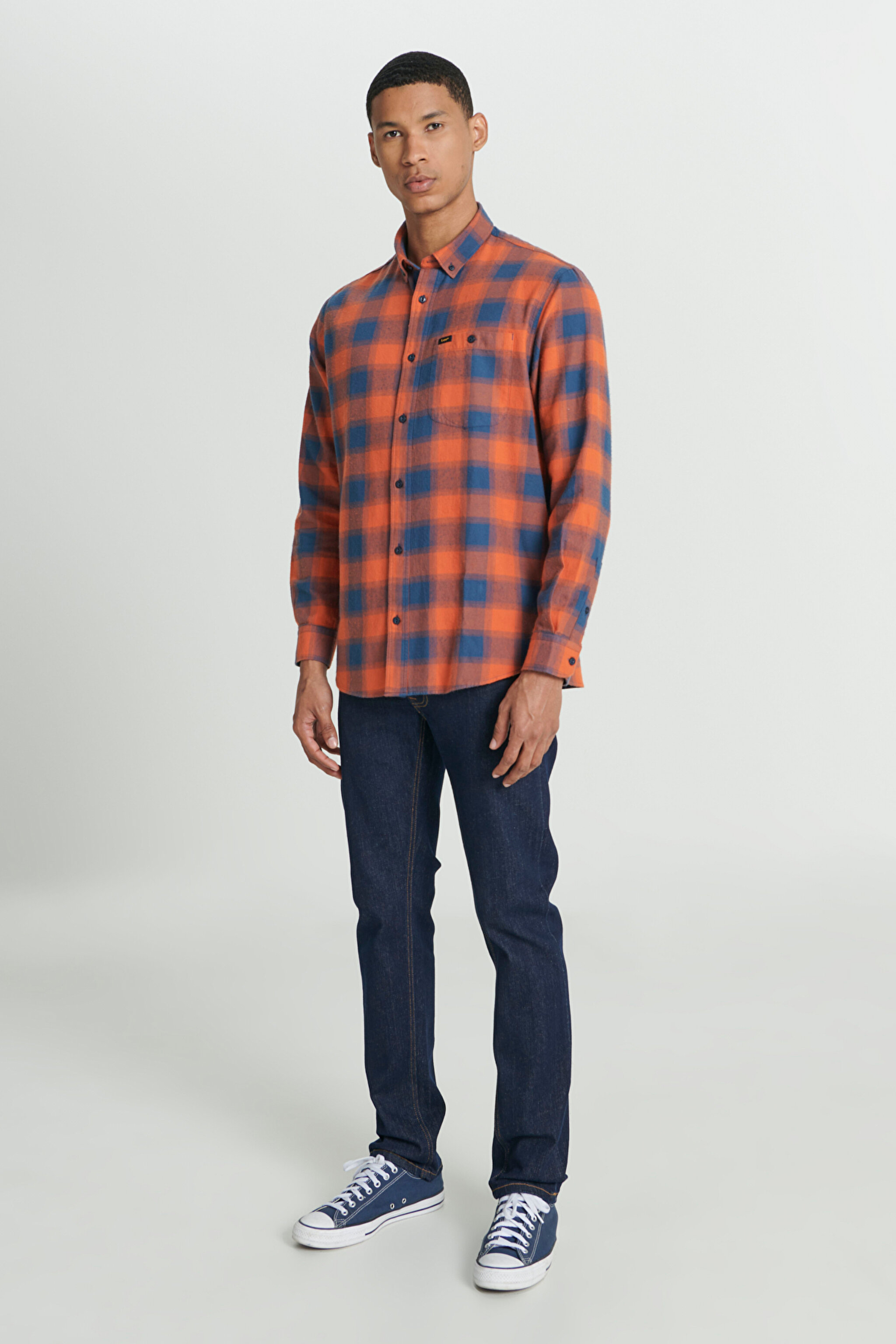 Regular Fit Normal Kesim %100 Pamuk Uzun Kollu Gömlek - Orange-L66IMLBH (görsel 3)
