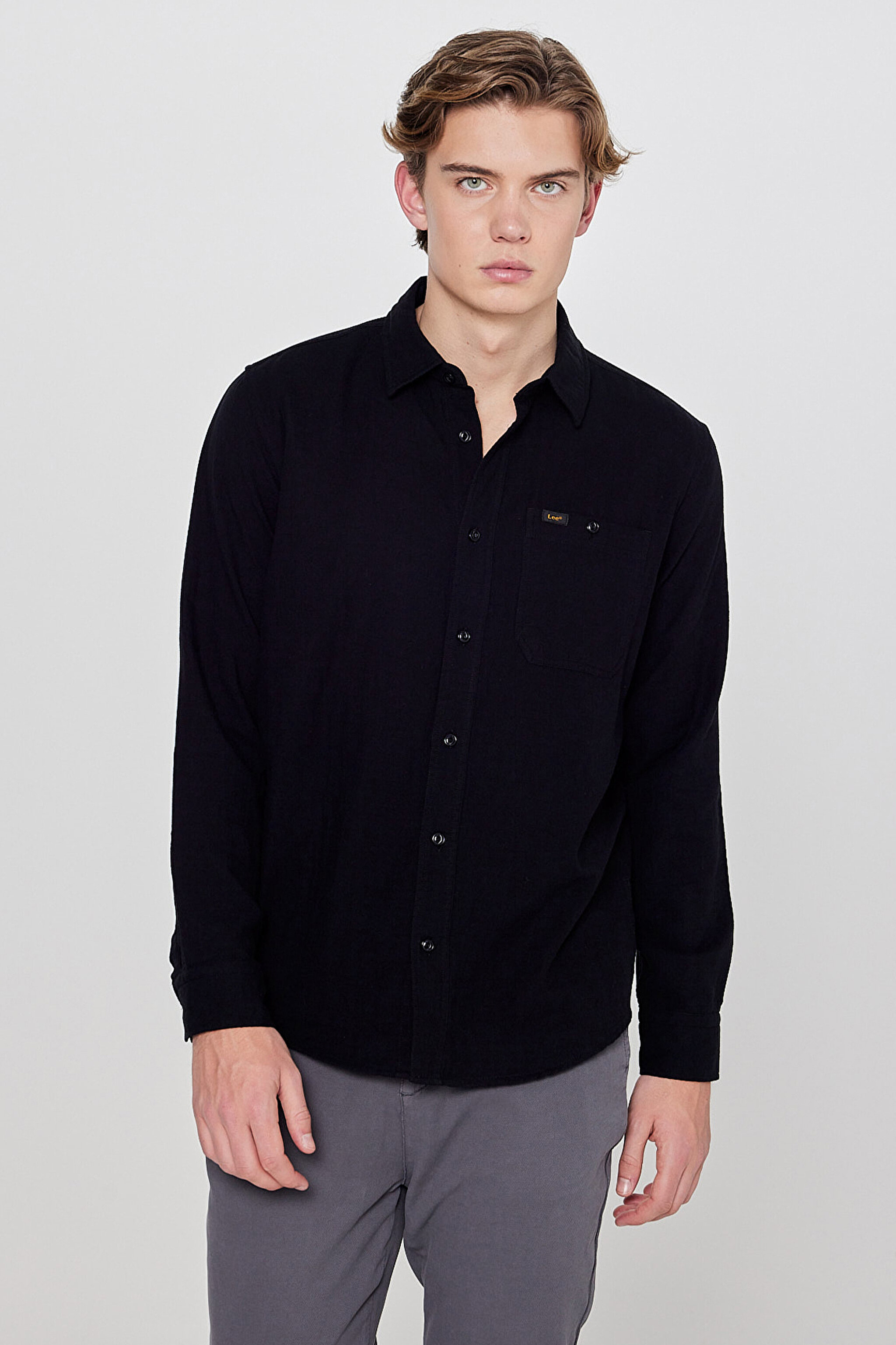 Relaxed Fit Geniş Kesim %100 Pamuk Beyaz Gömlek - Black-L66N205295001 (görsel 2)