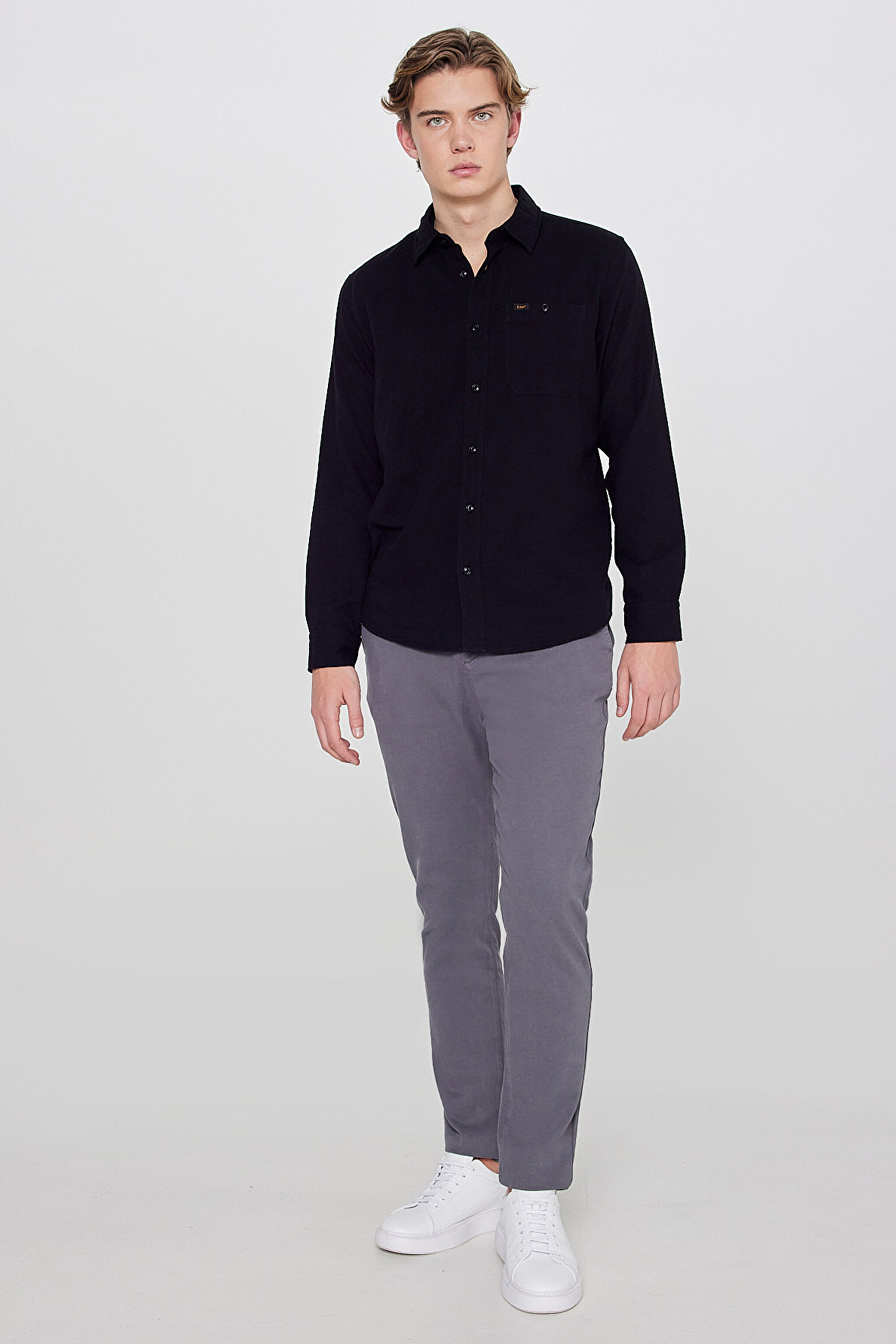 Relaxed Fit Geniş Kesim %100 Pamuk Beyaz Gömlek - Black-L66N205295001 (görsel 3)