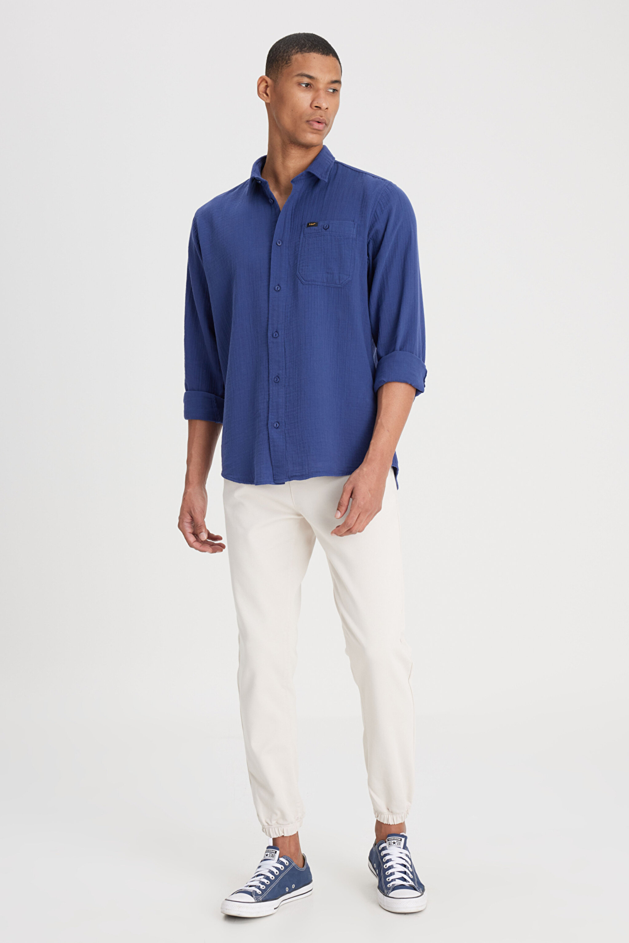 Relaxed Fit Geniş Kesim %100 Pamuk Lacivert Gömlek - Medieval Blue-L66N20529513 (görsel 3)