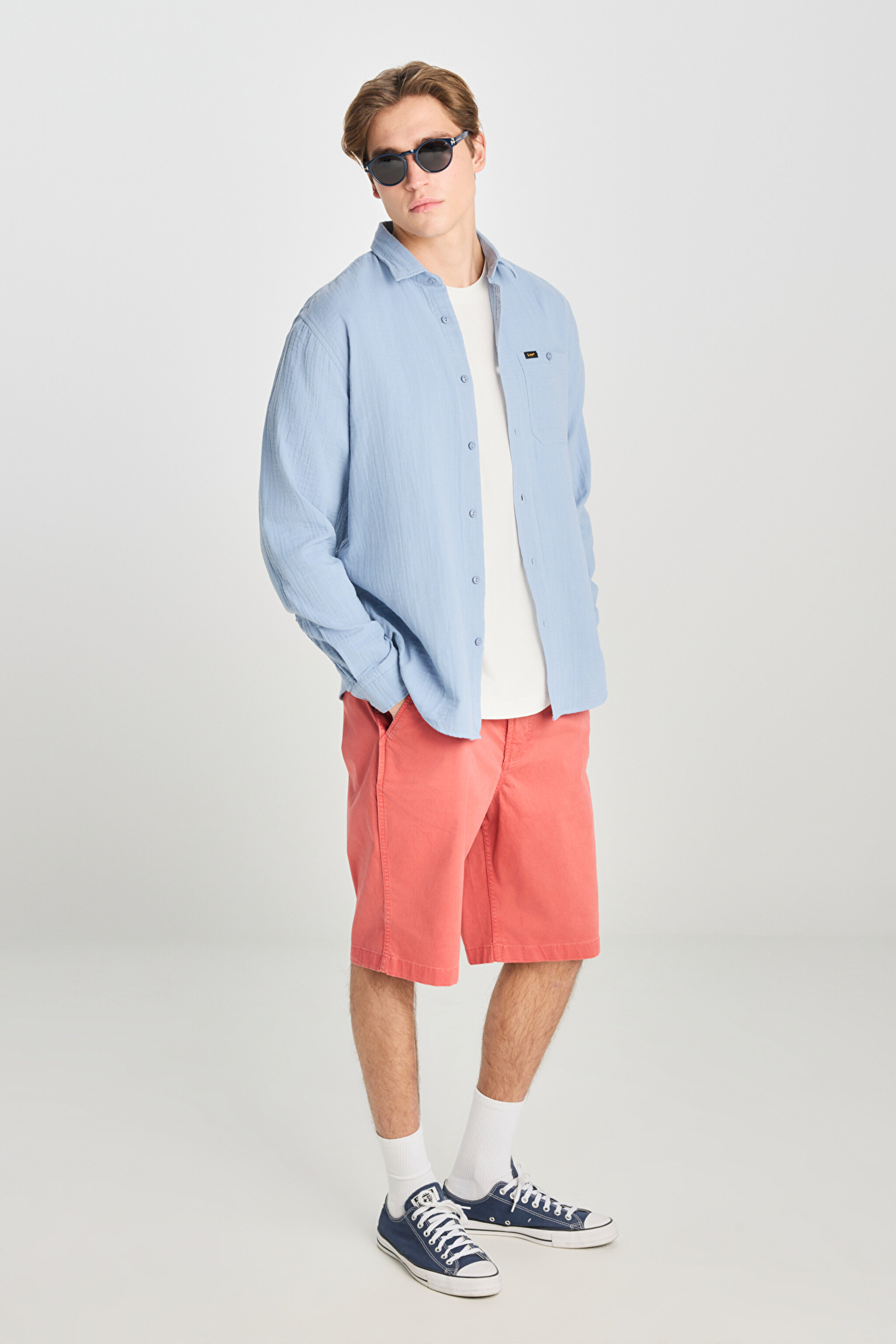 %100 Pamuk Relaxed Fit Geniş Kesim Mavi Müslin Gömlek - Blue-L66N205295400 (görsel 3)