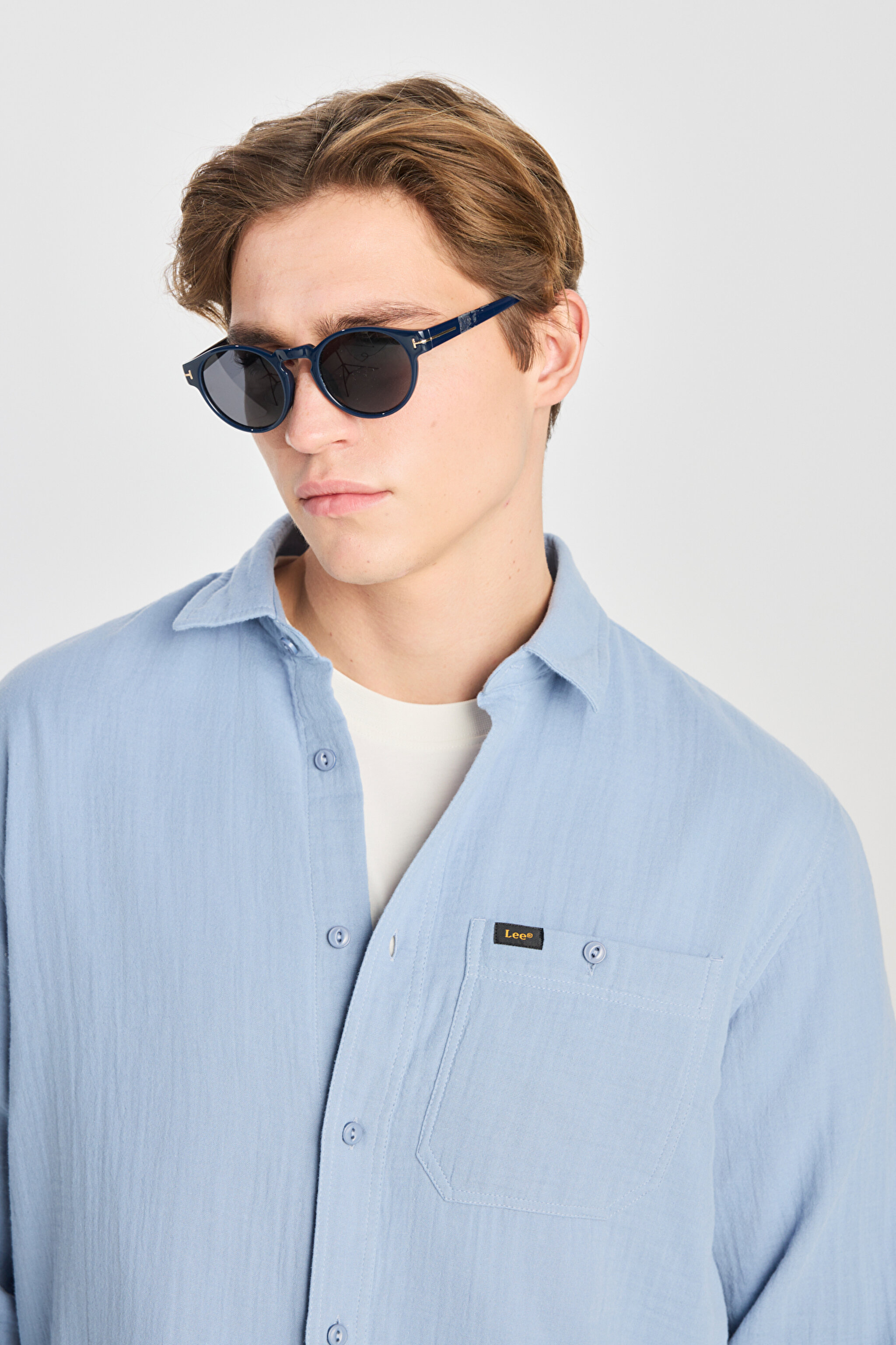 %100 Pamuk Relaxed Fit Geniş Kesim Mavi Müslin Gömlek - Blue-L66N205295400 (görsel 4)