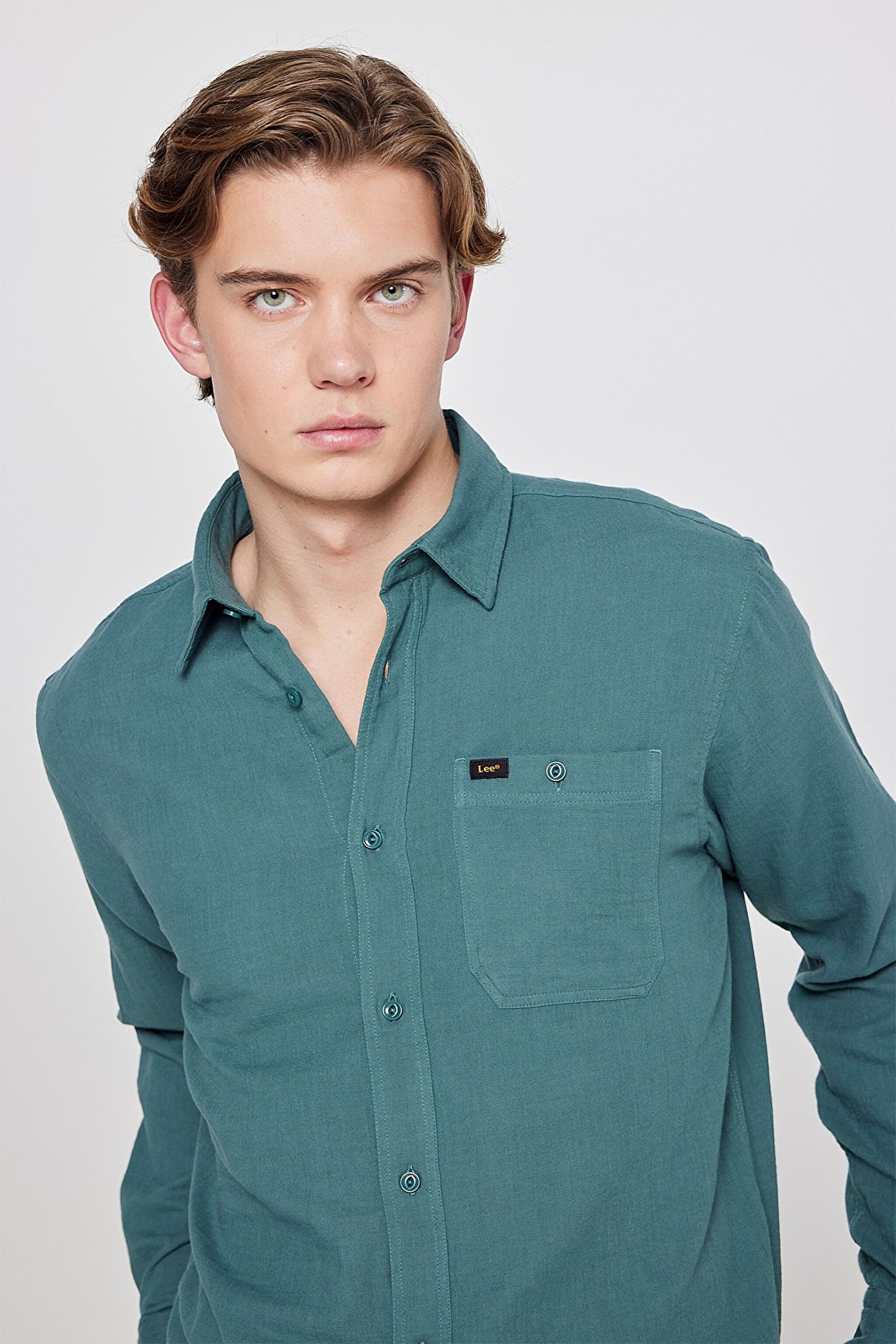 Relaxed Fit Geniş Kesim %100 Pamuk Yeşil Gömlek - Evergreen-L66N205295OT (görsel 4)