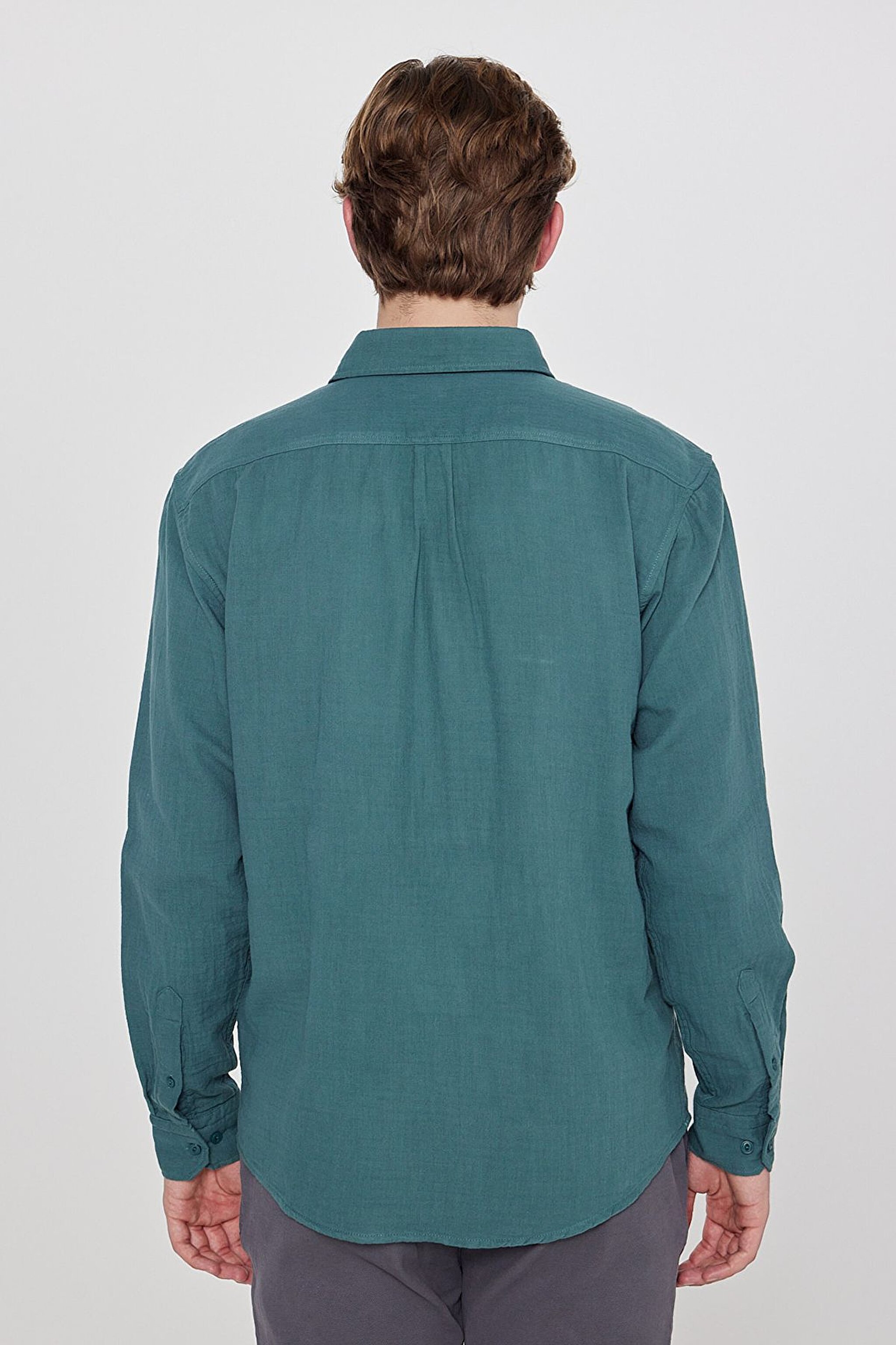 Relaxed Fit Geniş Kesim %100 Pamuk Yeşil Gömlek - Evergreen-L66N205295OT (görsel 5)