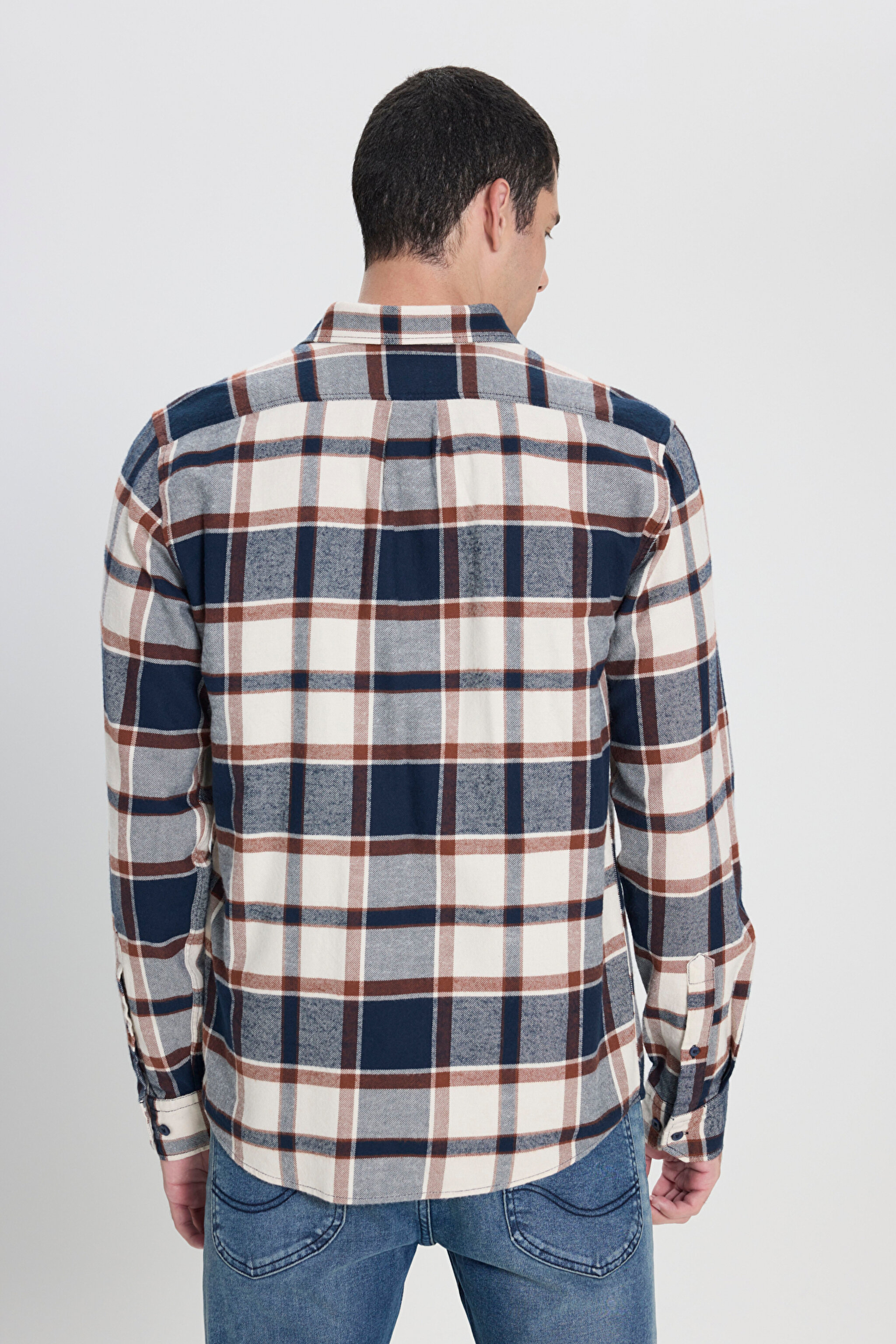 Regular Fit Normal Kesim %100 Pamuk Ekoseli Gömlek Ceket - Blue-L66N5805617 (görsel 4)