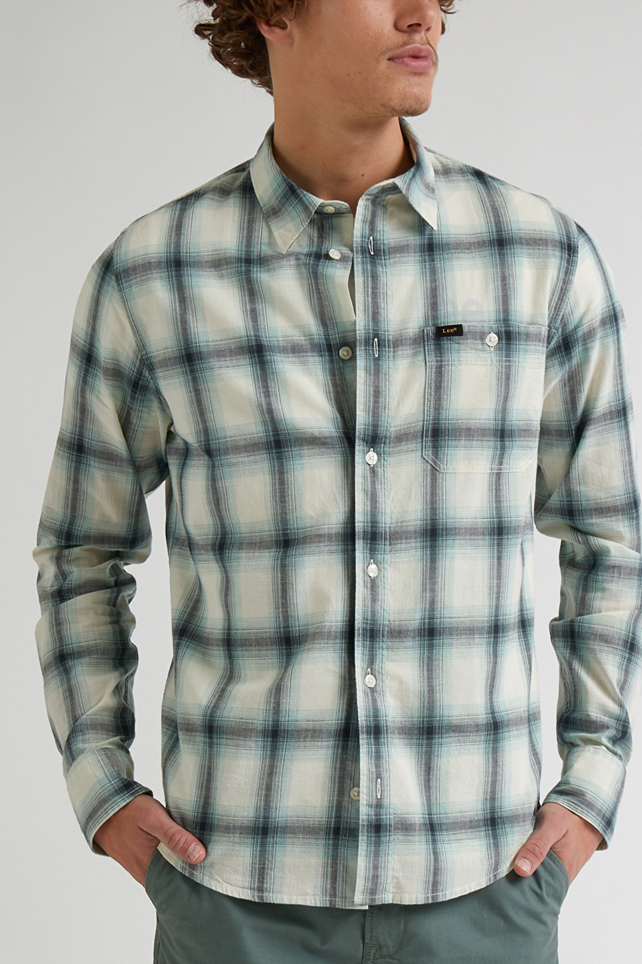 Regular Fit Normal Kesim %100 Pamuk Kareli Uzun Kollu Gömlek - Dusty Jade-L66NBZ41