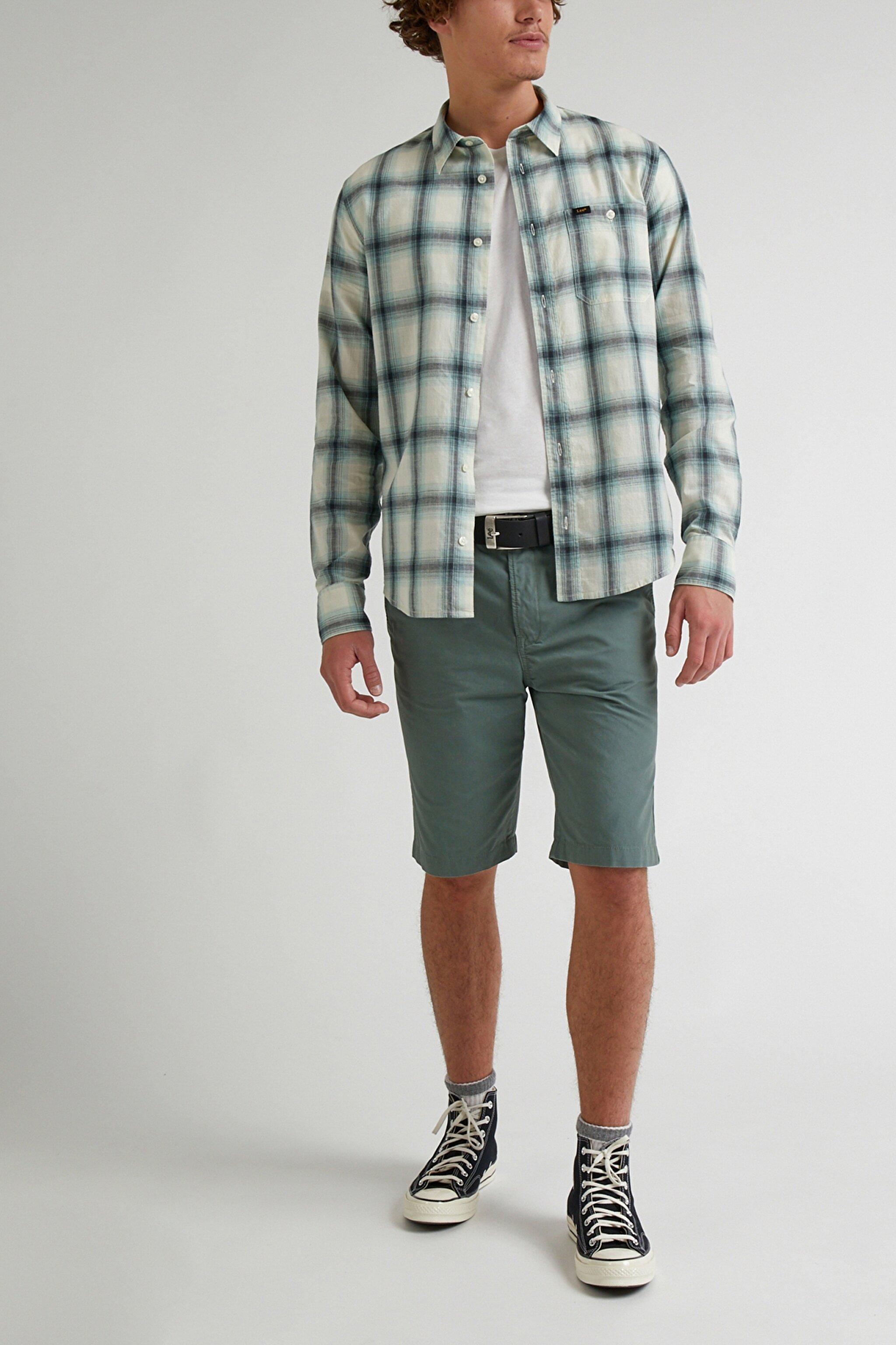 Regular Fit Normal Kesim %100 Pamuk Kareli Uzun Kollu Gömlek - Dusty Jade-L66NBZ41 (görsel 3)