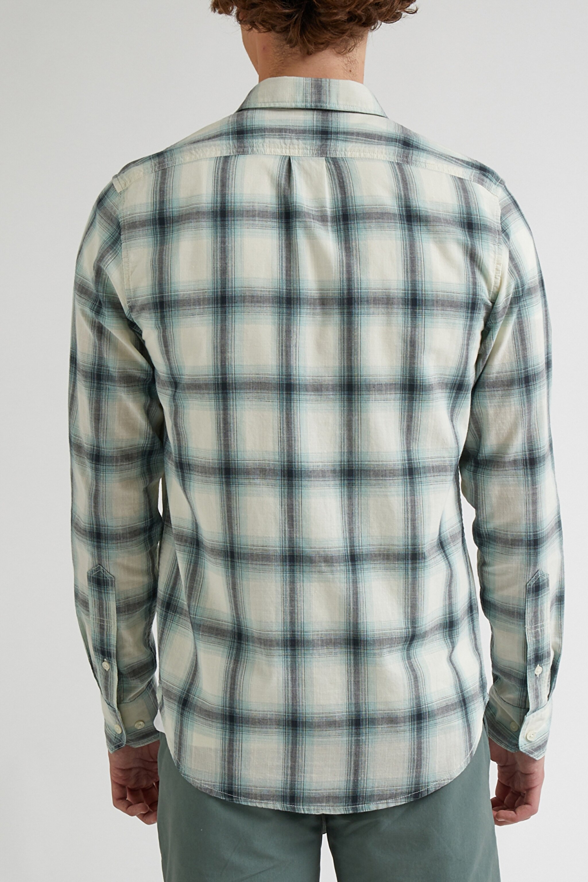 Regular Fit Normal Kesim %100 Pamuk Kareli Uzun Kollu Gömlek - Dusty Jade-L66NBZ41 (görsel 5)
