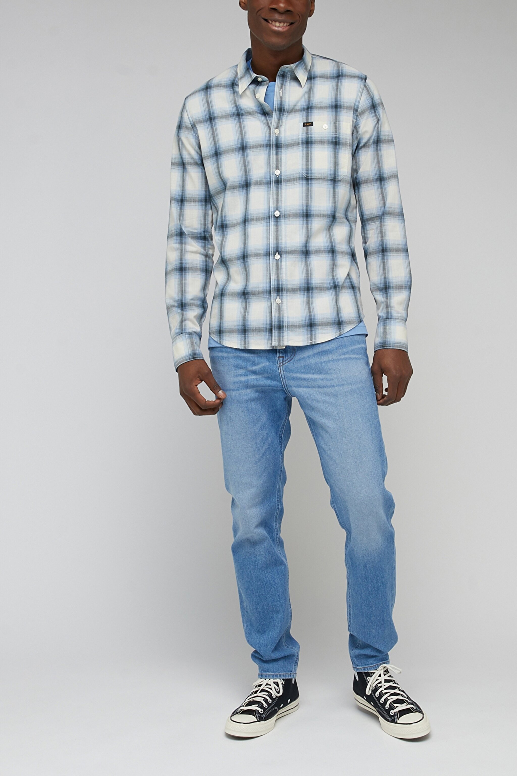 Regular Fit Normal Kesim %100 Pamuk Kareli Uzun Kollu Gömlek - Prep Blue-L66NBZA29 (görsel 3)