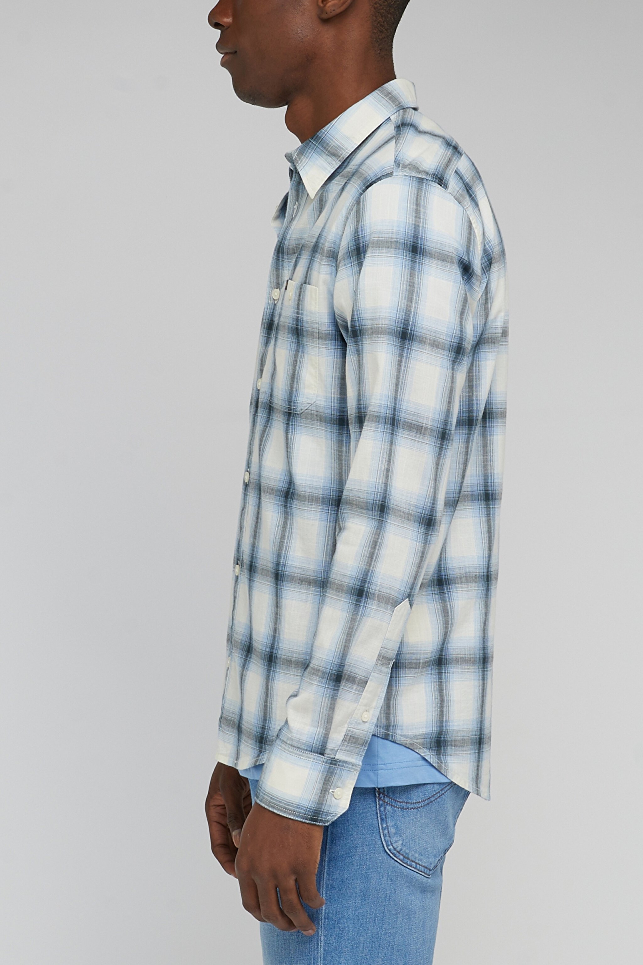 Regular Fit Normal Kesim %100 Pamuk Kareli Uzun Kollu Gömlek - Prep Blue-L66NBZA29 (görsel 4)