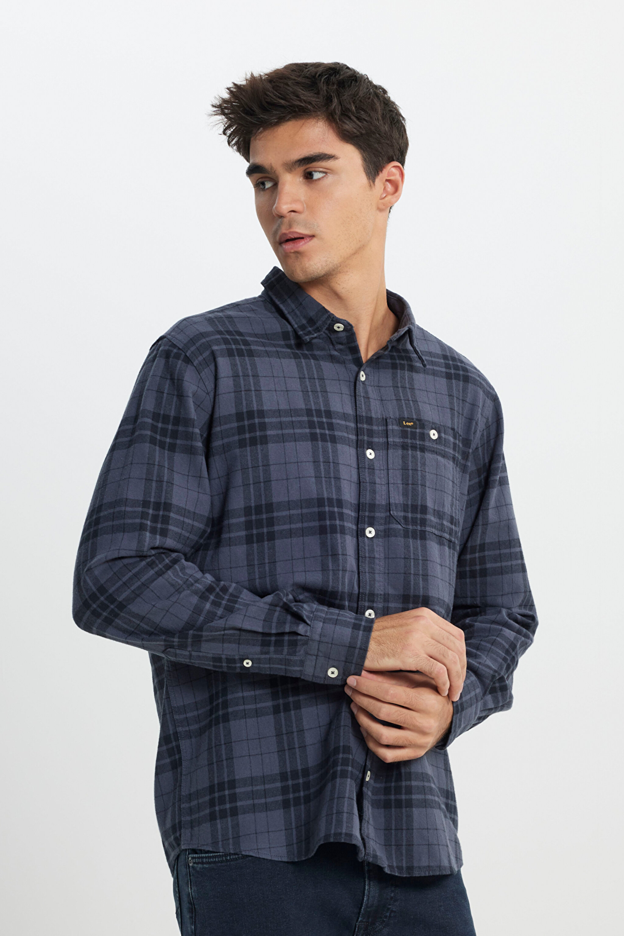 Regular Fit Normal Kesim %100 Pamuk Ekose Mavi Uzun Kollu Gömlek - Taint Grey-L66NROA66