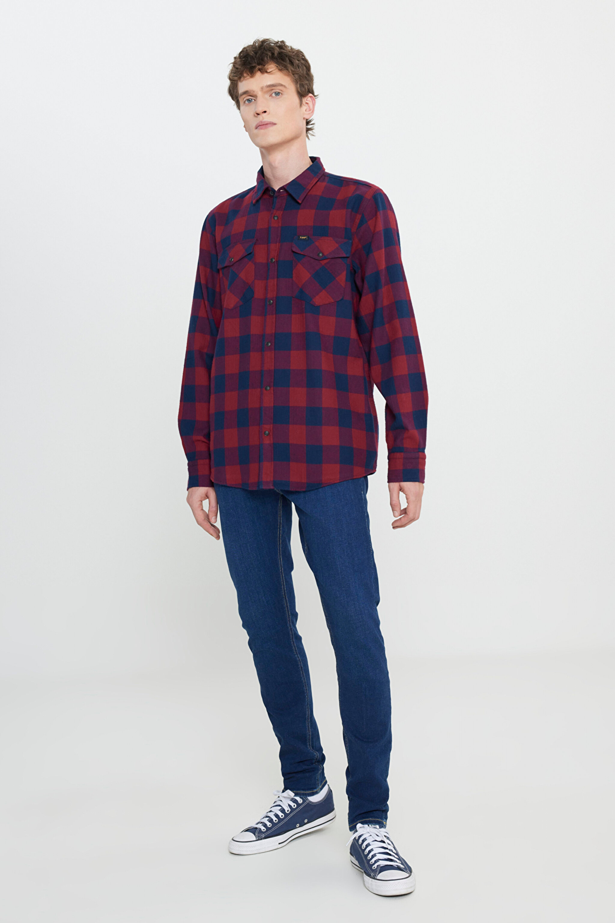 Regular Fit Normal Kesim %100 Pamuk Kırmızı Lacivert Uzun Kollu Gömlek - Port-L66RRRA84 (görsel 3)