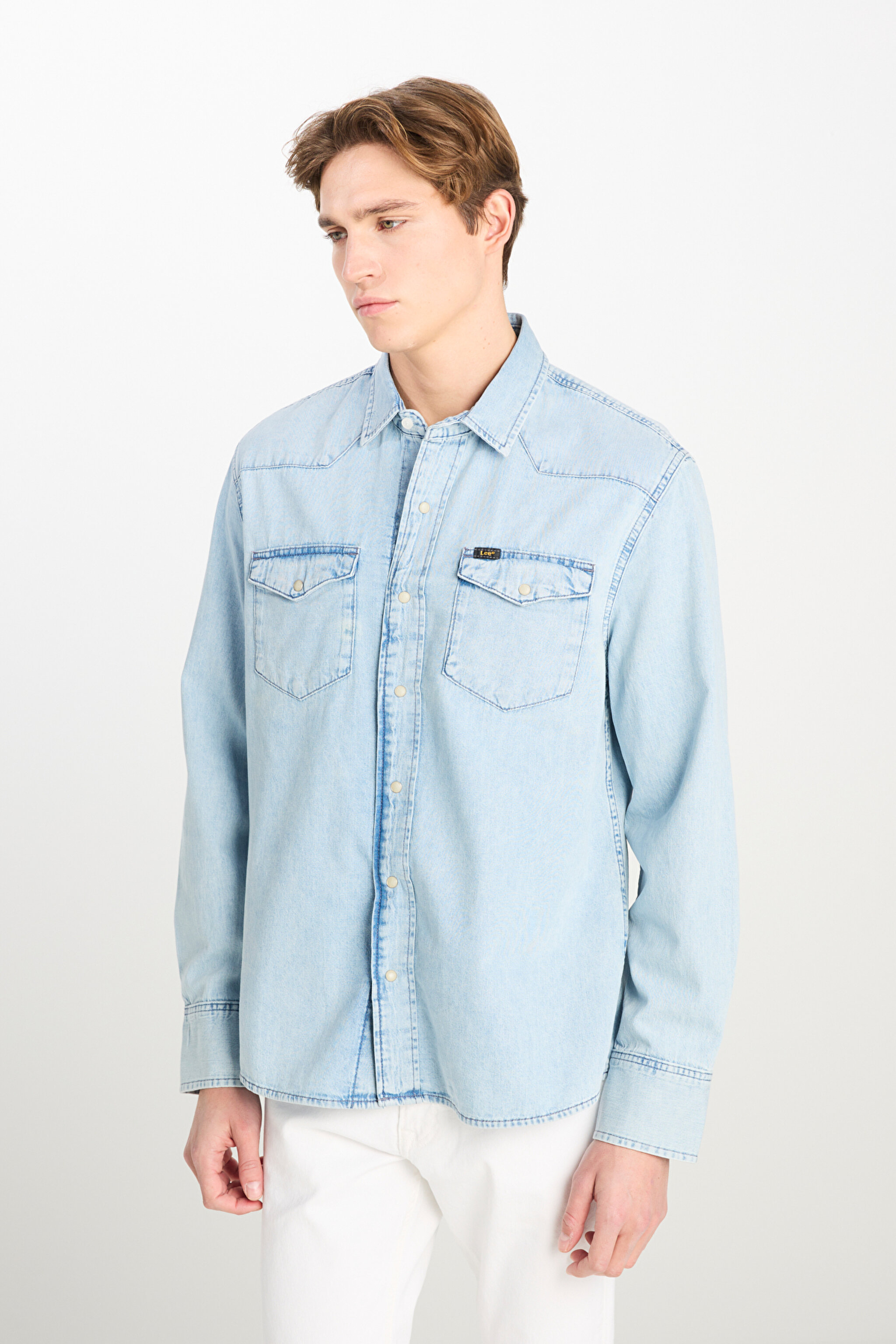 Regular Fit Normal Kesim %100 Pamuk Açık Mavi Jean Kot Gömlek - Summer Haze-L66WCUA34 (görsel 2)