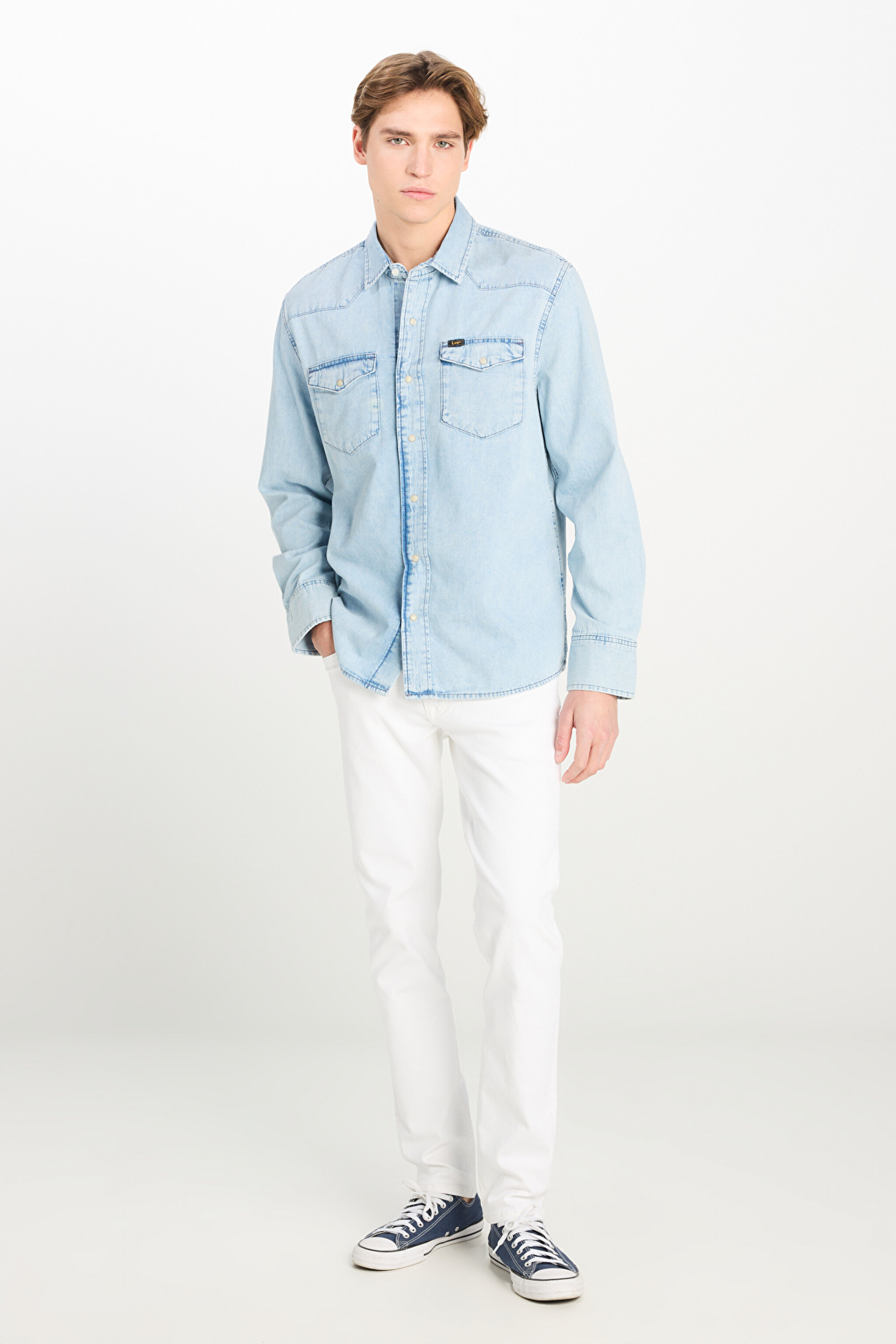 Regular Fit Normal Kesim %100 Pamuk Açık Mavi Jean Kot Gömlek - Summer Haze-L66WCUA34 (görsel 3)