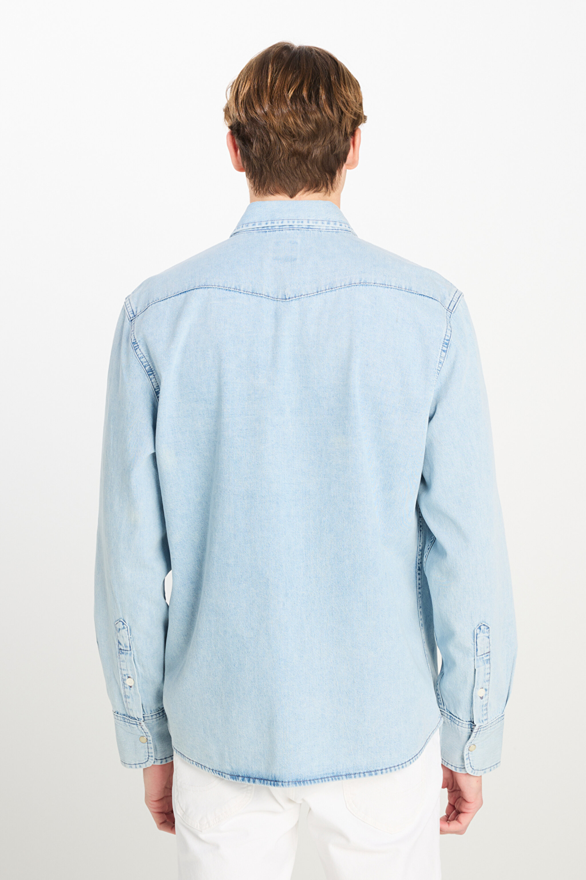 Regular Fit Normal Kesim %100 Pamuk Açık Mavi Jean Kot Gömlek - Summer Haze-L66WCUA34 (görsel 5)