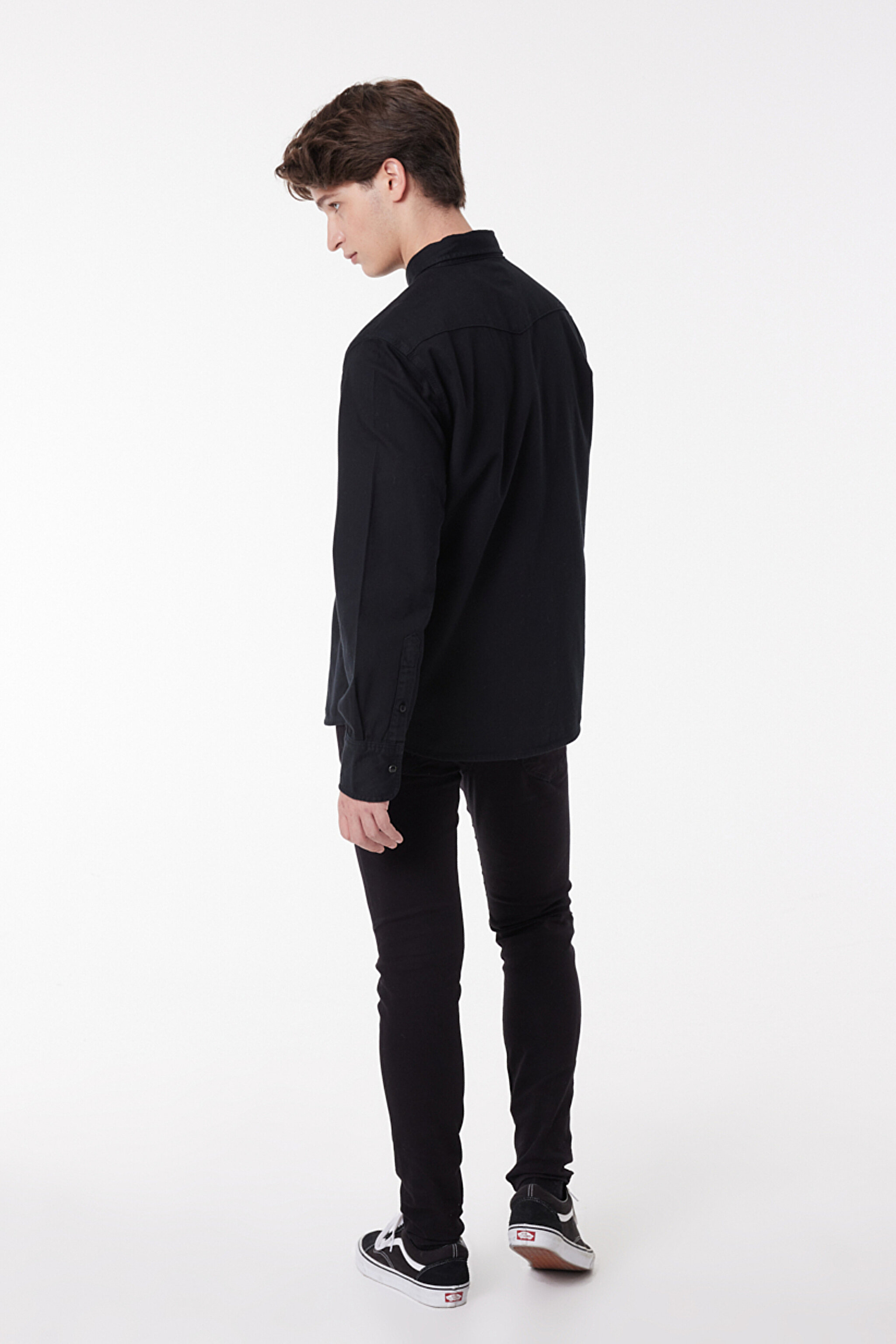 Regular Fit Normal Kesim %100 Pamuk Denim Gömlek - Black-L66WPA01 (görsel 4)