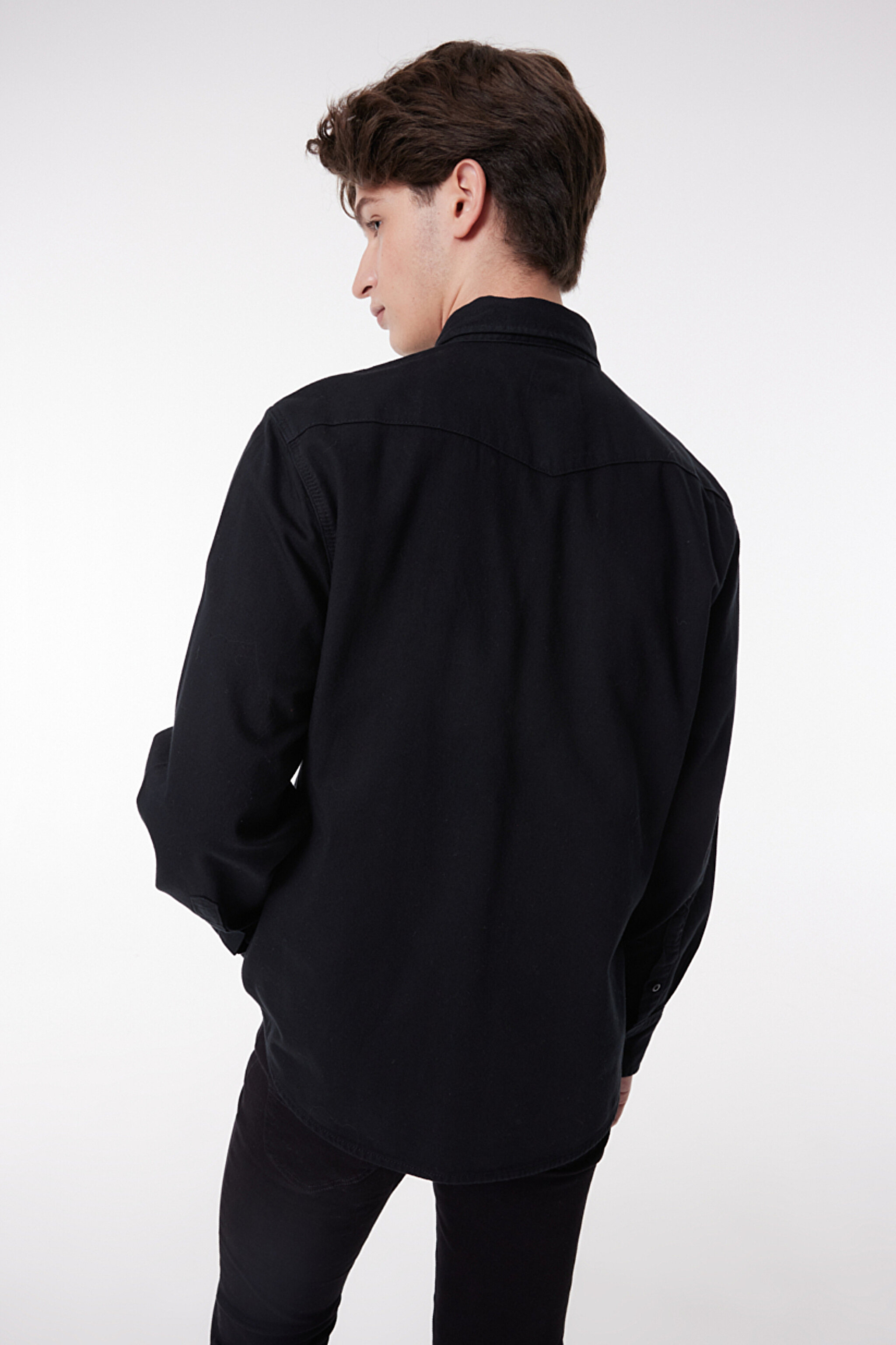 Regular Fit Normal Kesim %100 Pamuk Denim Gömlek - Black-L66WPA01 (görsel 5)