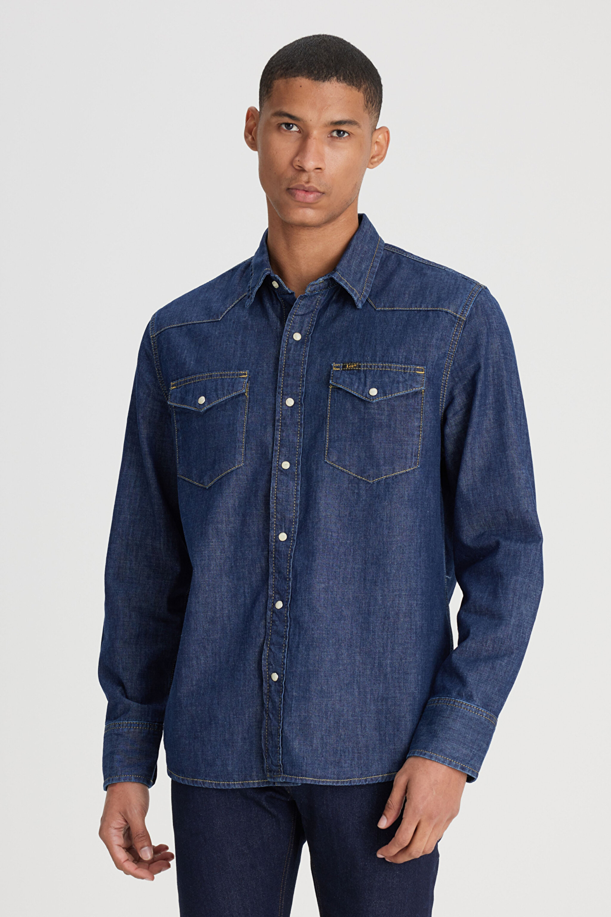 Regular Fit Normal Kesim %100 Pamuk Denim Gömlek - Blue-L66WPLLH (görsel 2)