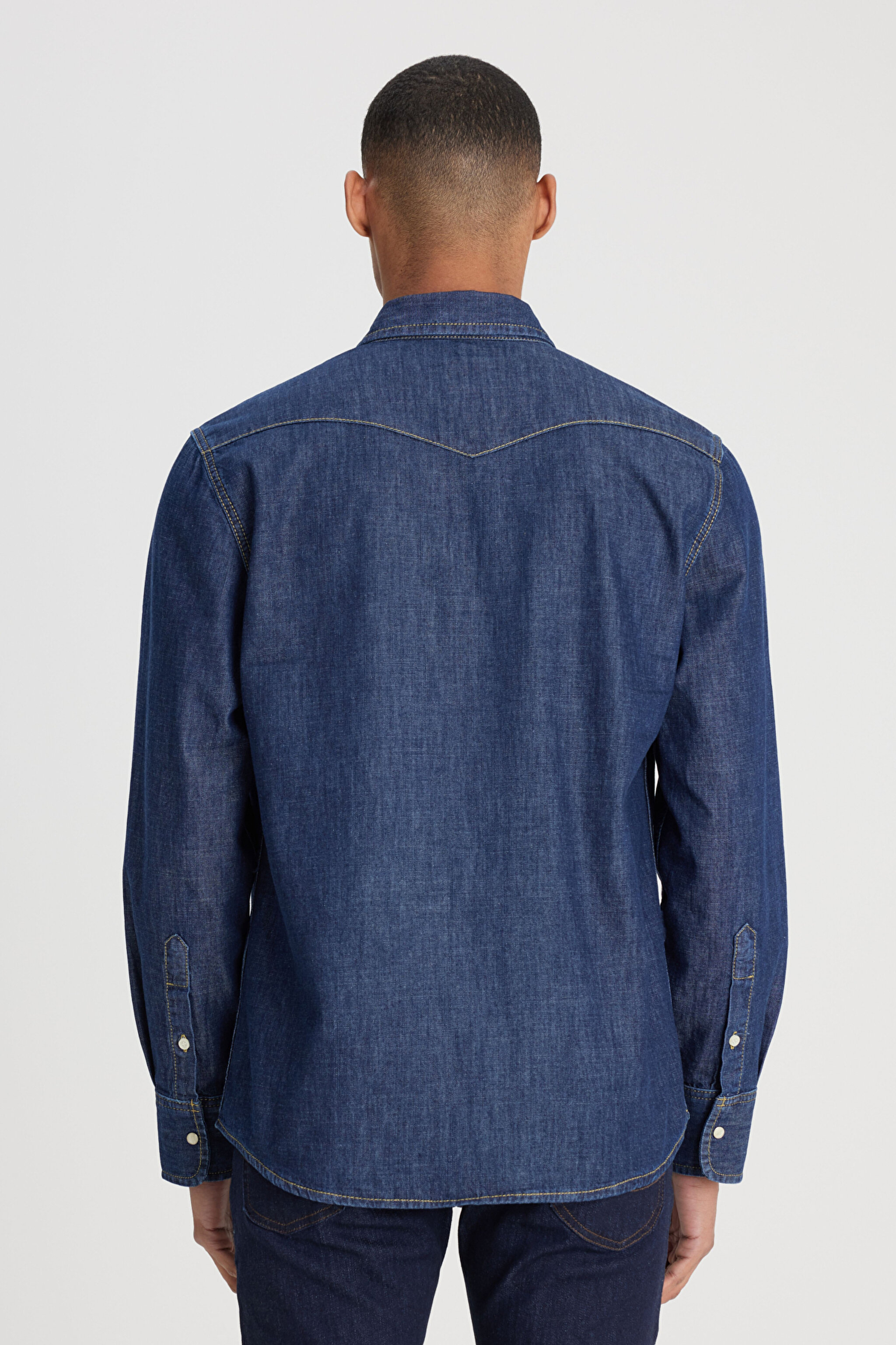 Regular Fit Normal Kesim %100 Pamuk Denim Gömlek - Blue-L66WPLLH (görsel 4)