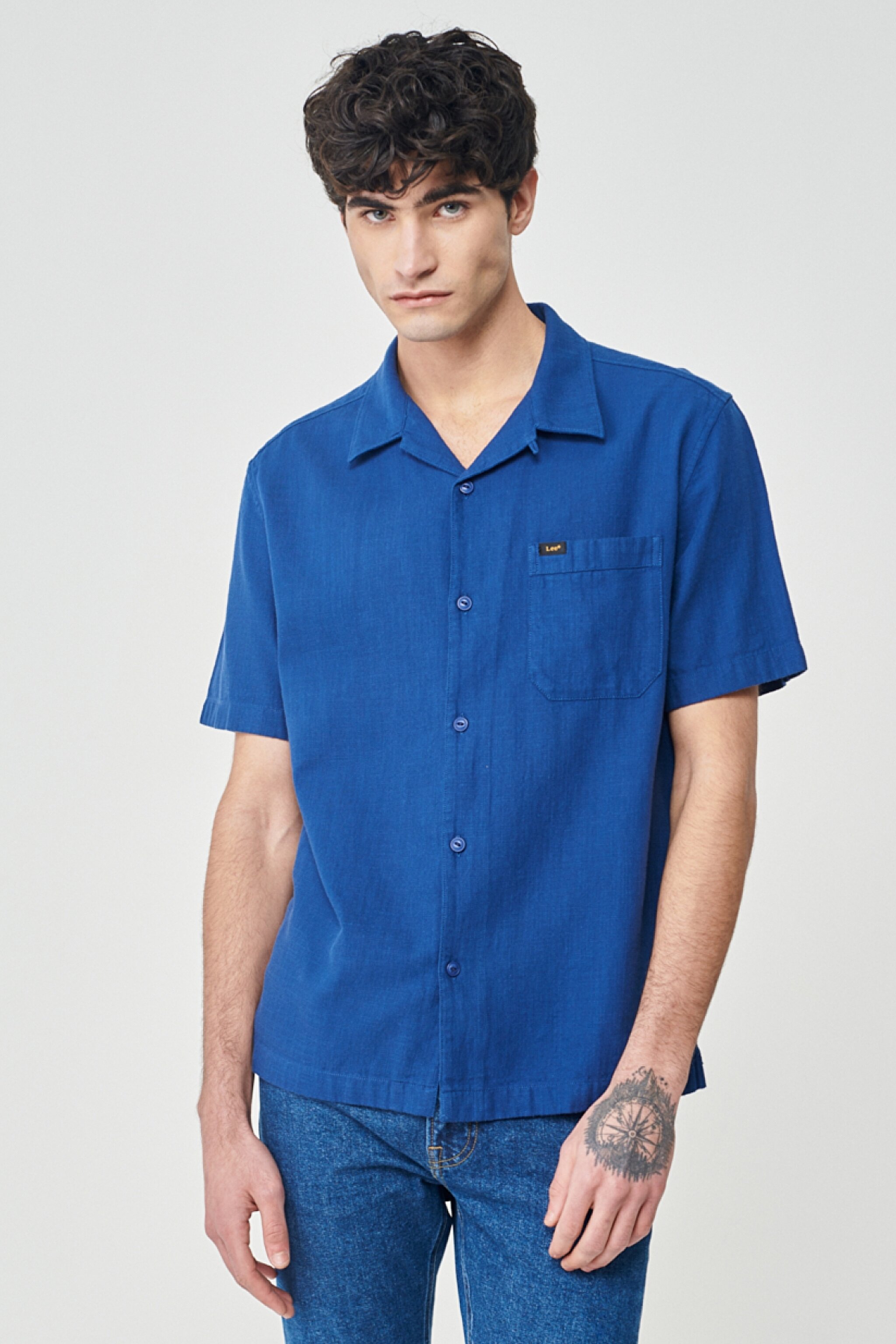 Regular Fit Normal Kesim %100 Pamuk Lacivert Kısa Kollu Gömlek - Dipped Blue-L67PLDLA (görsel 2)