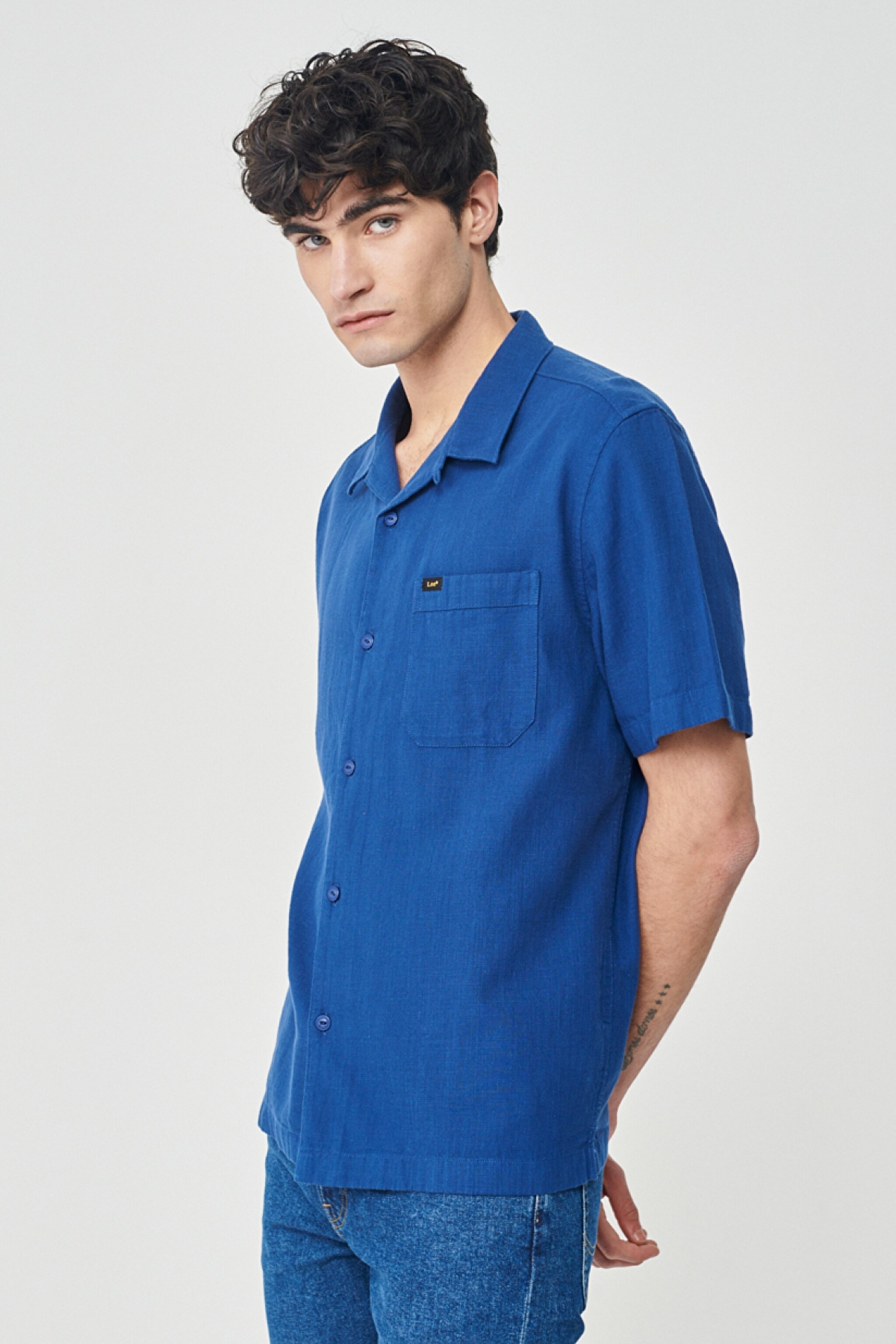 Regular Fit Normal Kesim %100 Pamuk Lacivert Kısa Kollu Gömlek - Dipped Blue-L67PLDLA (görsel 4)
