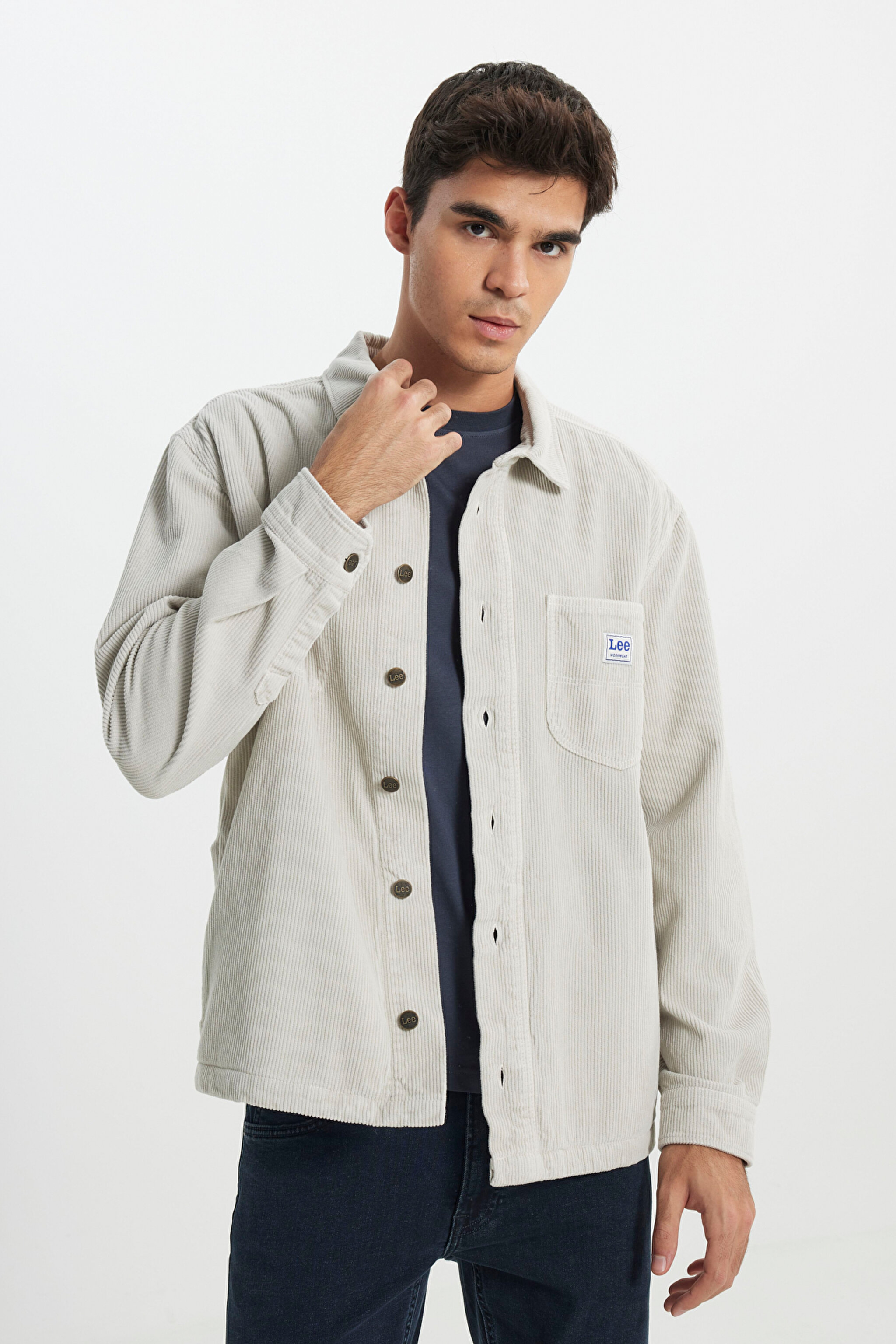 Loose Fit Rahat Kesim %100 Pamuk Bej Kadife Gömlek Ceket