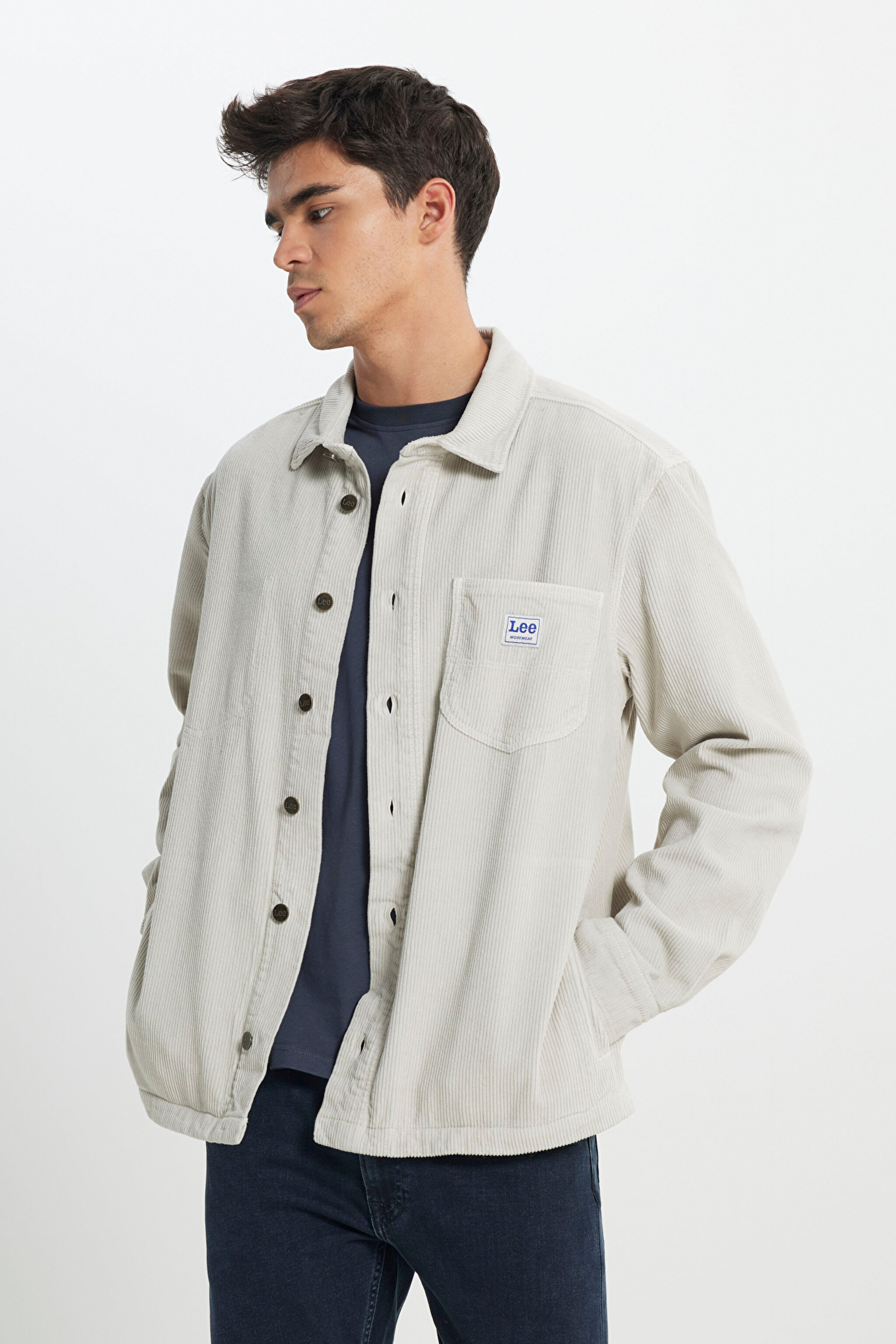 Loose Fit Rahat Kesim %100 Pamuk Bej Kadife Gömlek Ceket - Starburst-L67R4033524 (görsel 2)