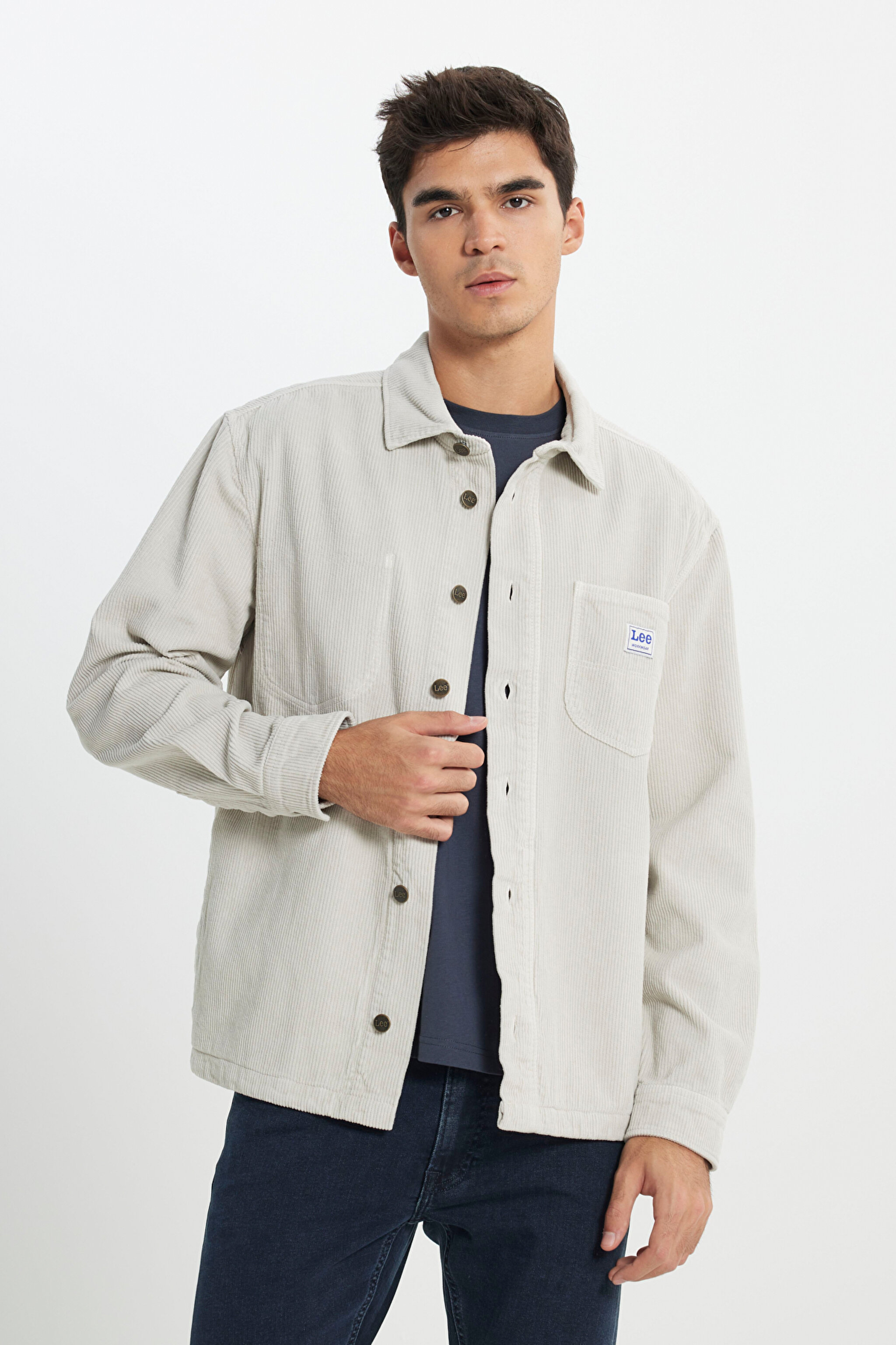 Loose Fit Rahat Kesim %100 Pamuk Bej Kadife Gömlek Ceket - Starburst-L67R4033524 (görsel 3)