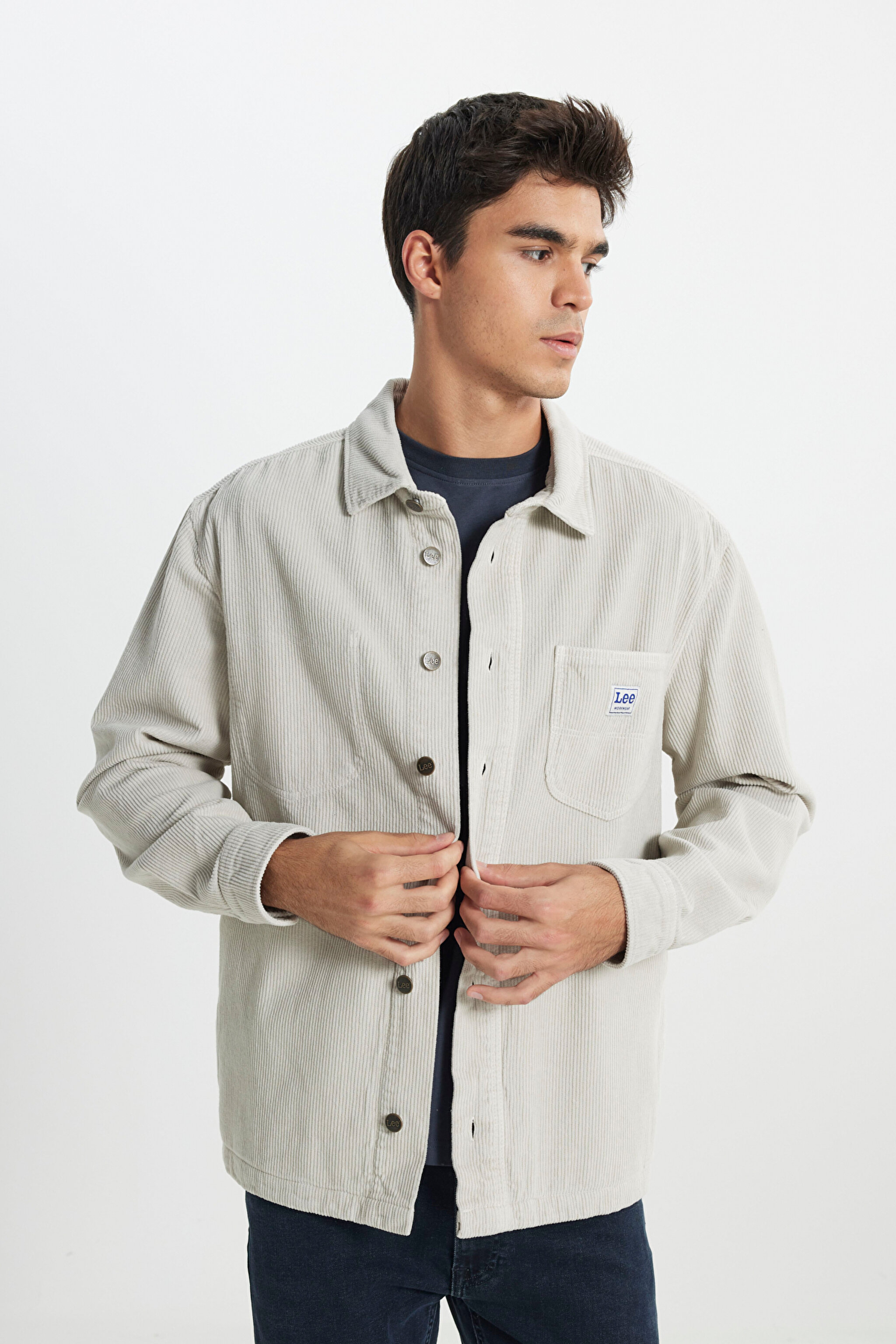 Loose Fit Rahat Kesim %100 Pamuk Bej Kadife Gömlek Ceket - Starburst-L67R4033524 (görsel 4)