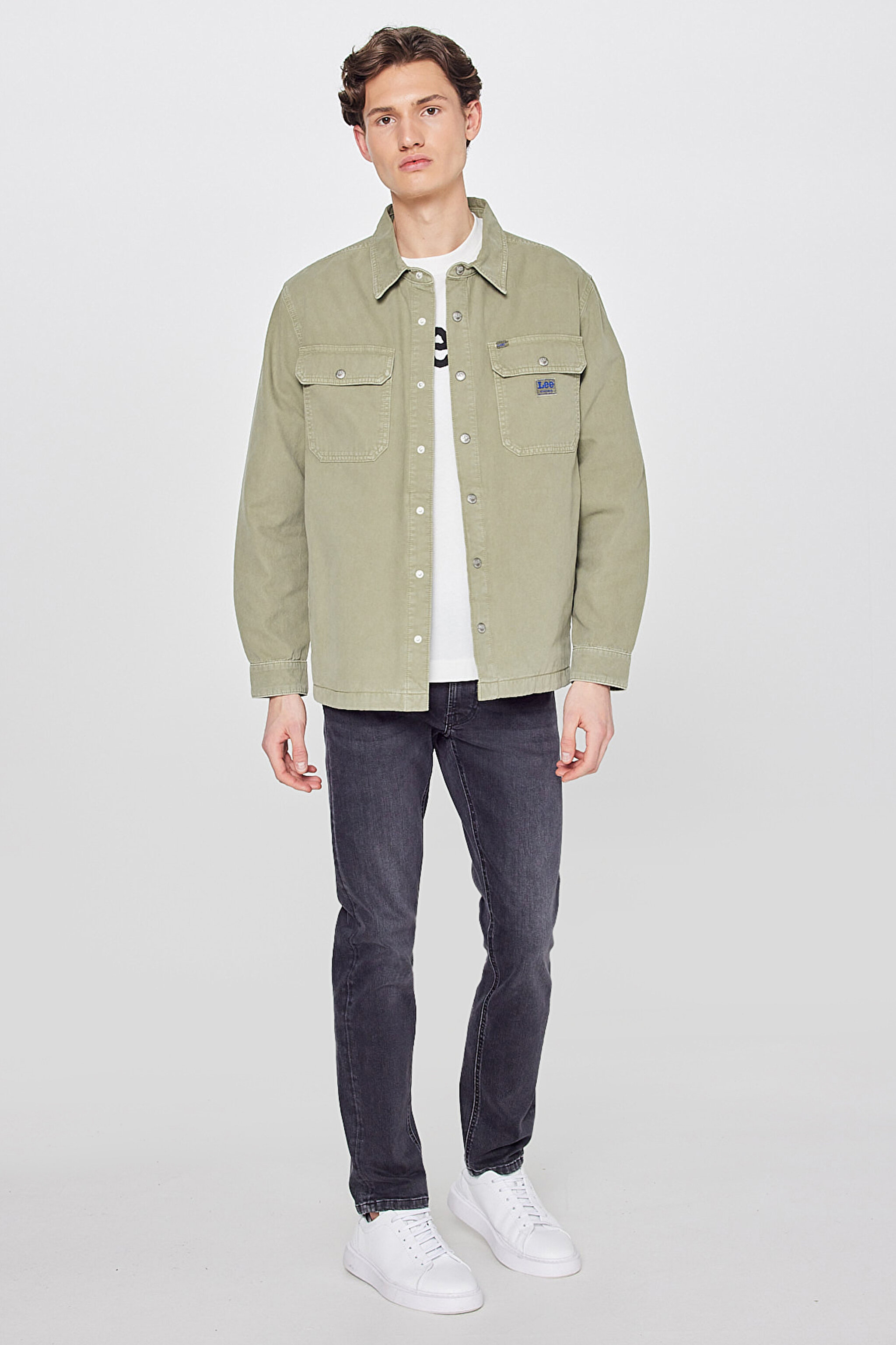 %100 Pamuk Relaxed Fit Geniş Kesim Yeşil Gömlek Ceket - Mercantile Green-L68D2302526 (görsel 2)