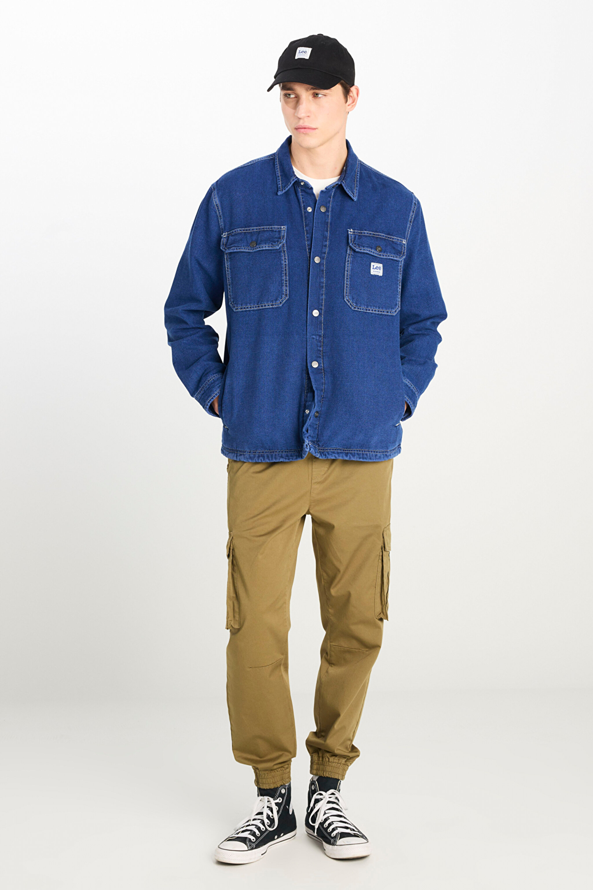 Relaxed Fit Geniş Kesim Mavi Gömlek - Medium Worn Wash-L68D5556591 (görsel 4)