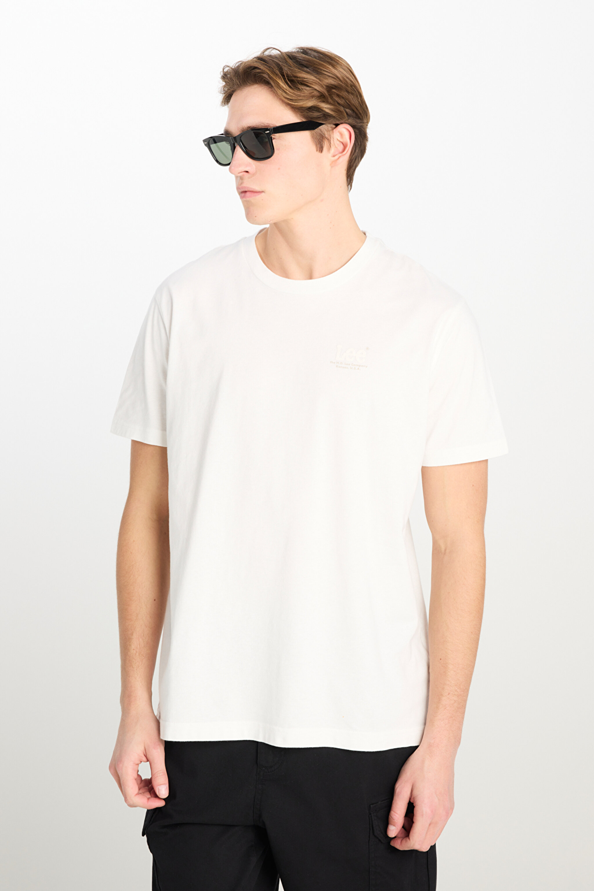 Regular Fit Rahat Kesim %100 Pamuk Bisiklet Yaka Tişört - Bright White-L68SFELJ