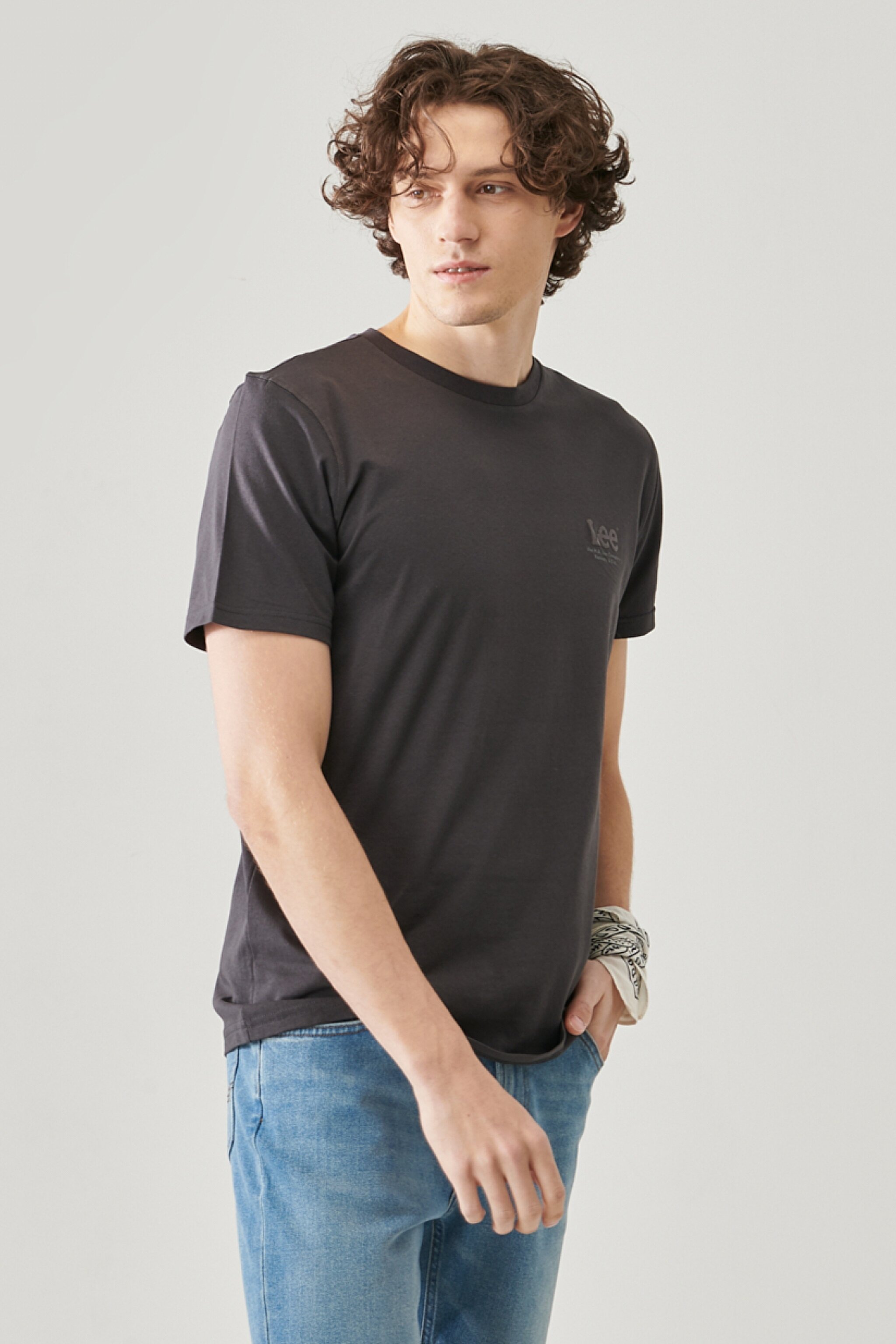 Regular Fit Normal Kesim Bisiklet Yaka Antrasit Tişört - Washed Black-L68SFEON