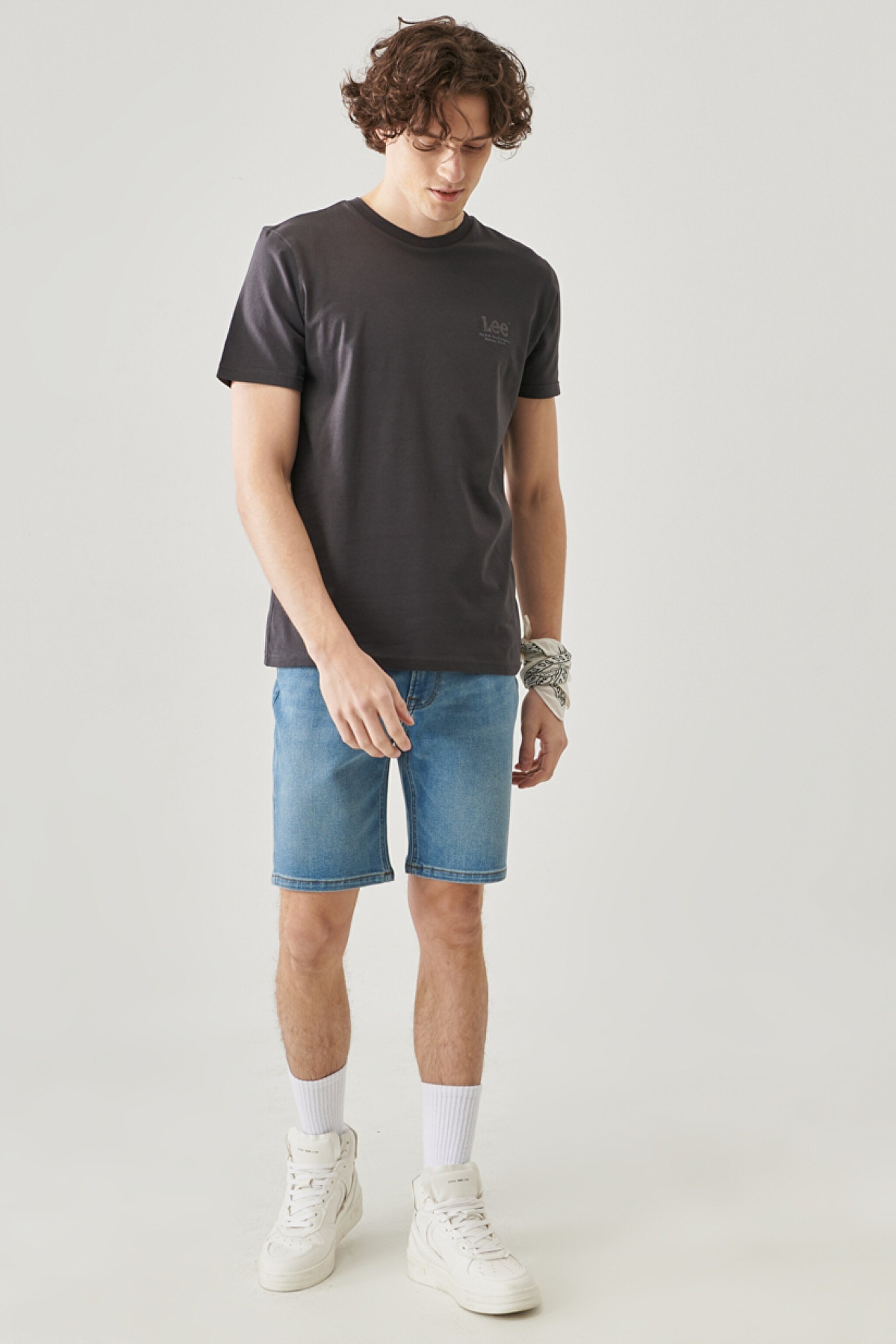 Regular Fit Normal Kesim Bisiklet Yaka Antrasit Tişört - Washed Black-L68SFEON (görsel 3)