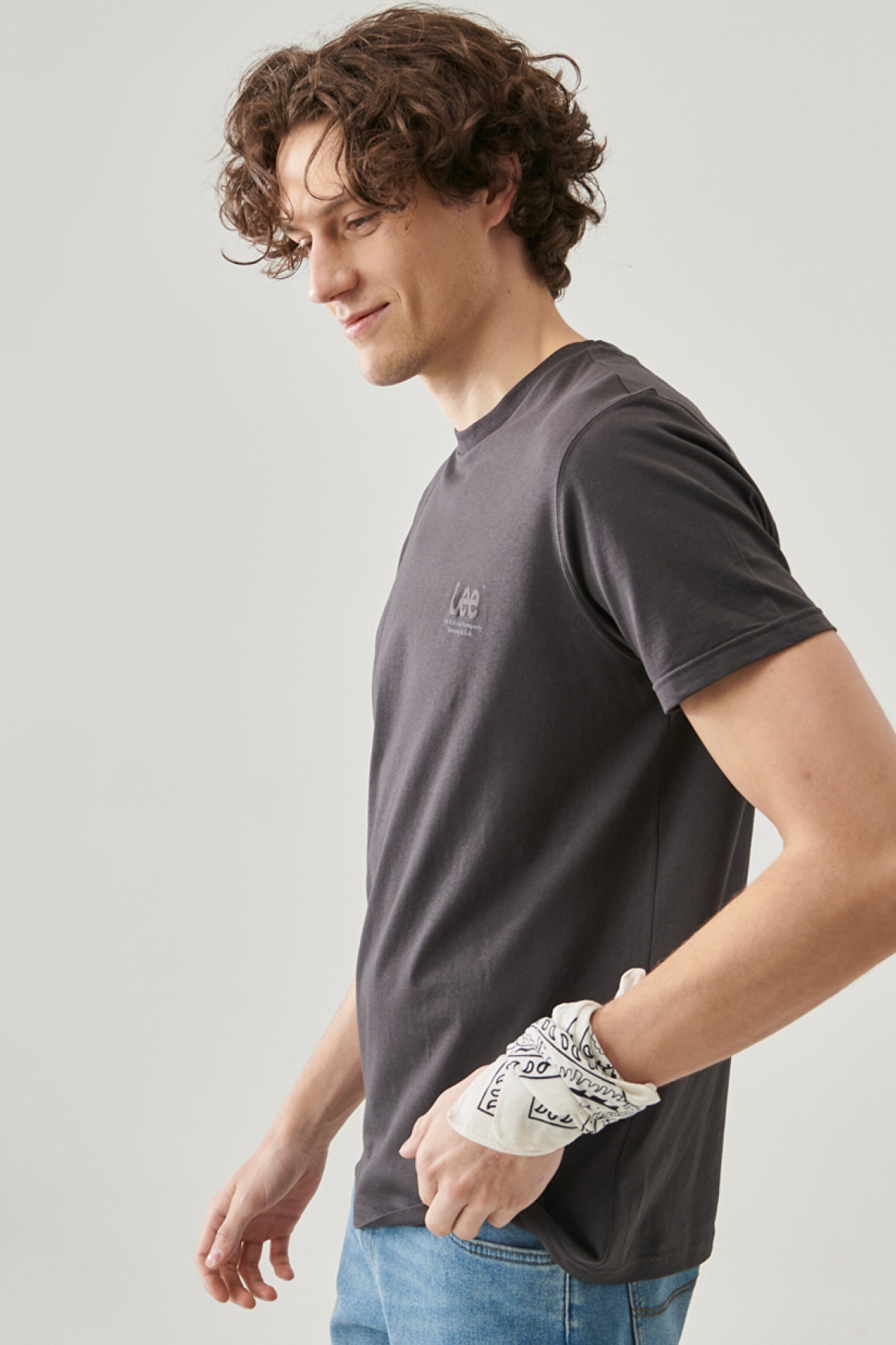 Regular Fit Normal Kesim Bisiklet Yaka Antrasit Tişört - Washed Black-L68SFEON (görsel 5)