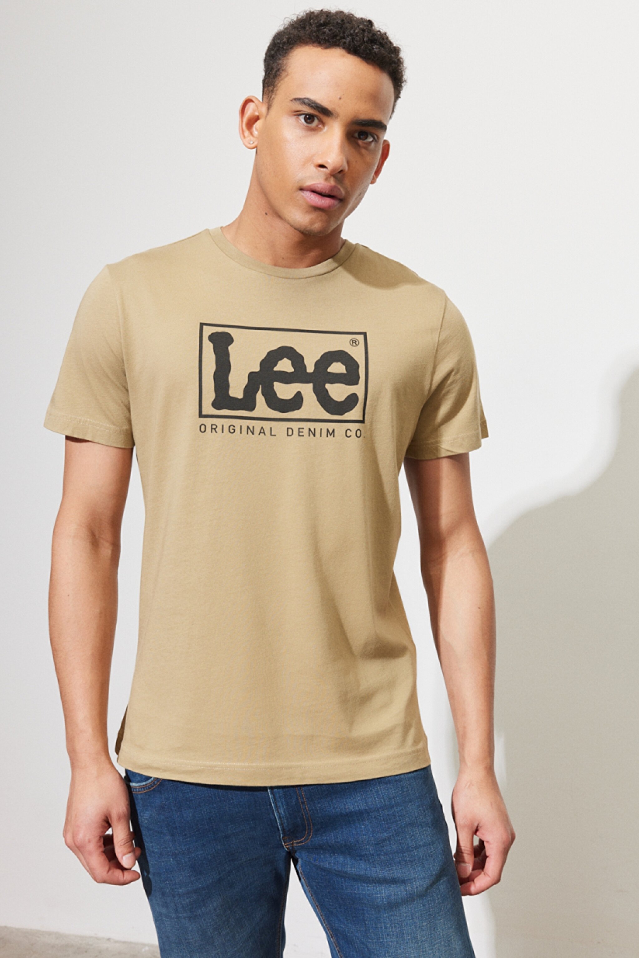 Regular Fit Rahat Kesim %100 Pamuk Wobbly Logo Crew Neck Tişört - Clay-L68TYS56