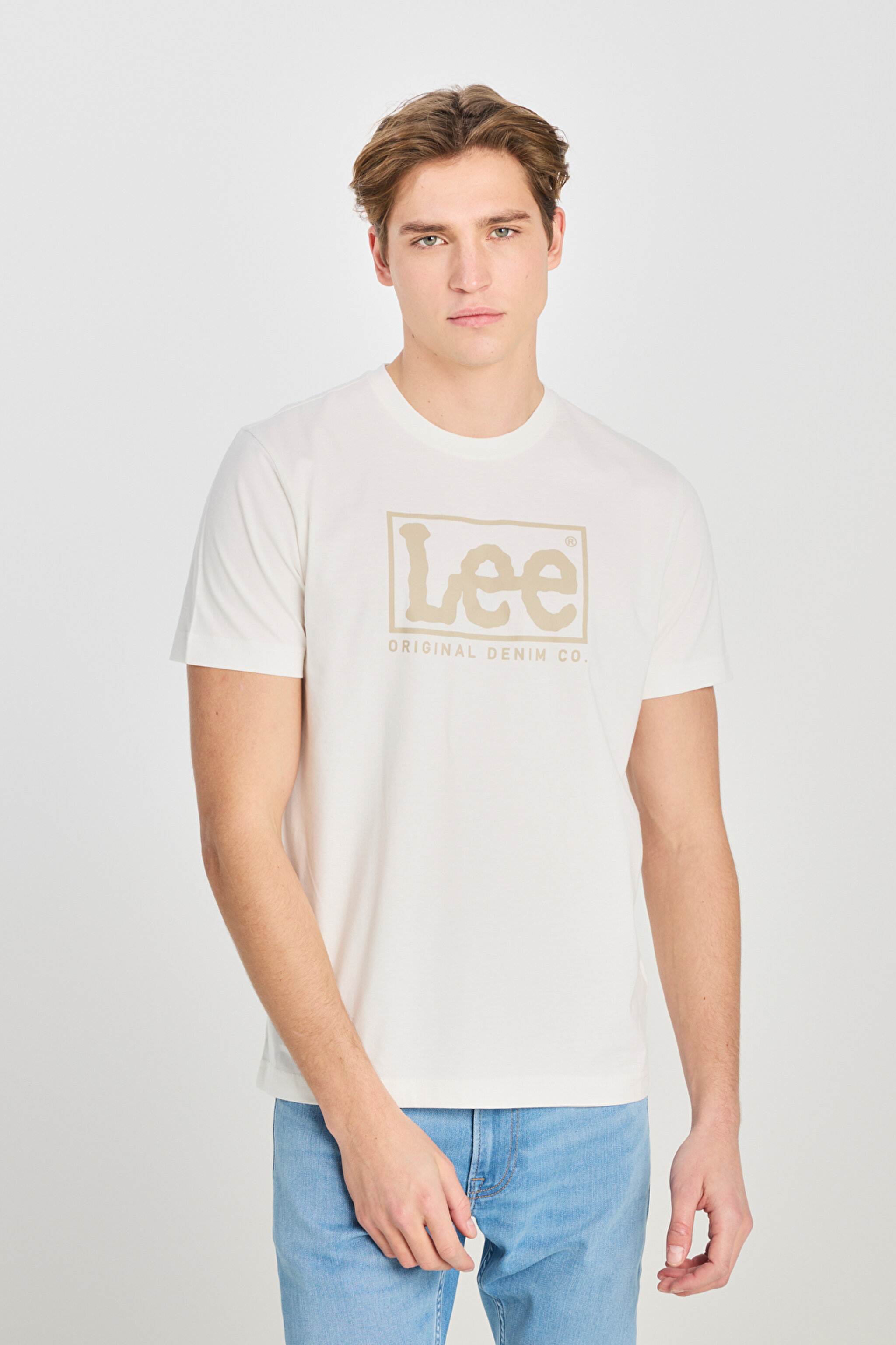 Regular Fit Rahat Kesim %100 Pamuk Wobbly Logo Crew Neck Tişört - Off White-L68TYSMK