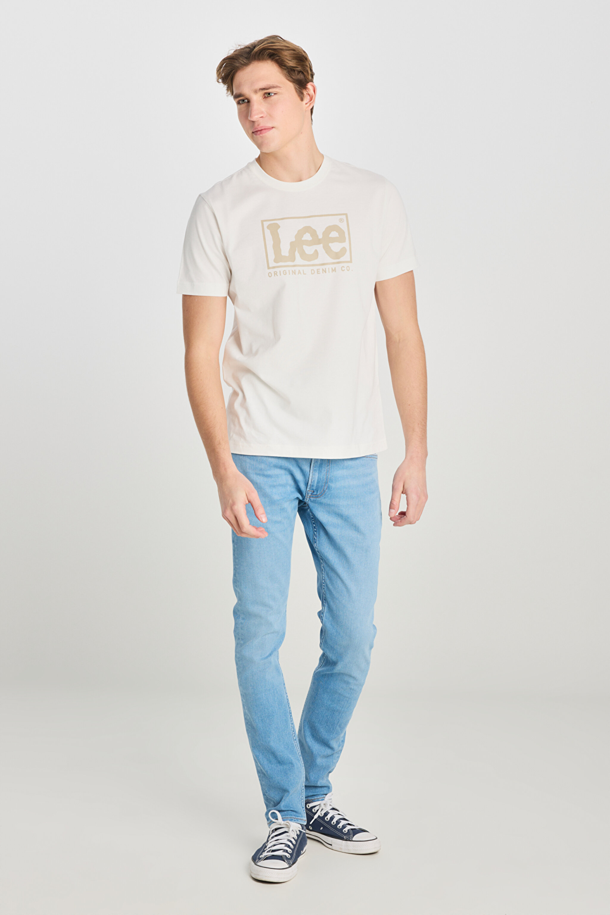 Regular Fit Rahat Kesim %100 Pamuk Wobbly Logo Crew Neck Tişört - Off White-L68TYSMK (görsel 3)