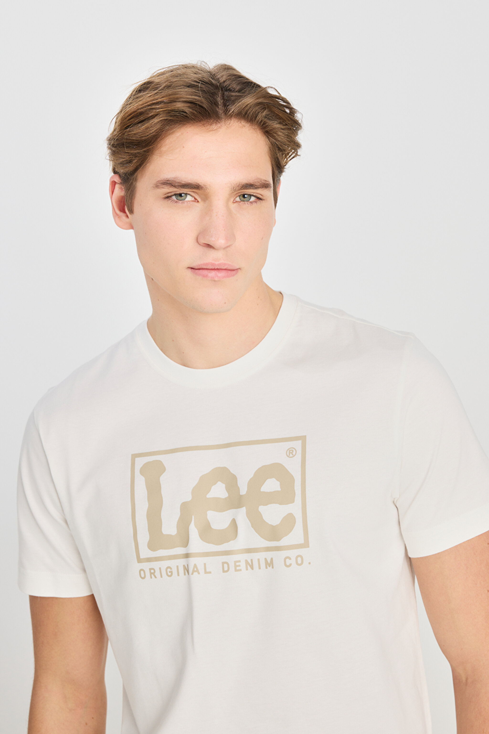 Regular Fit Rahat Kesim %100 Pamuk Wobbly Logo Crew Neck Tişört - Off White-L68TYSMK (görsel 4)