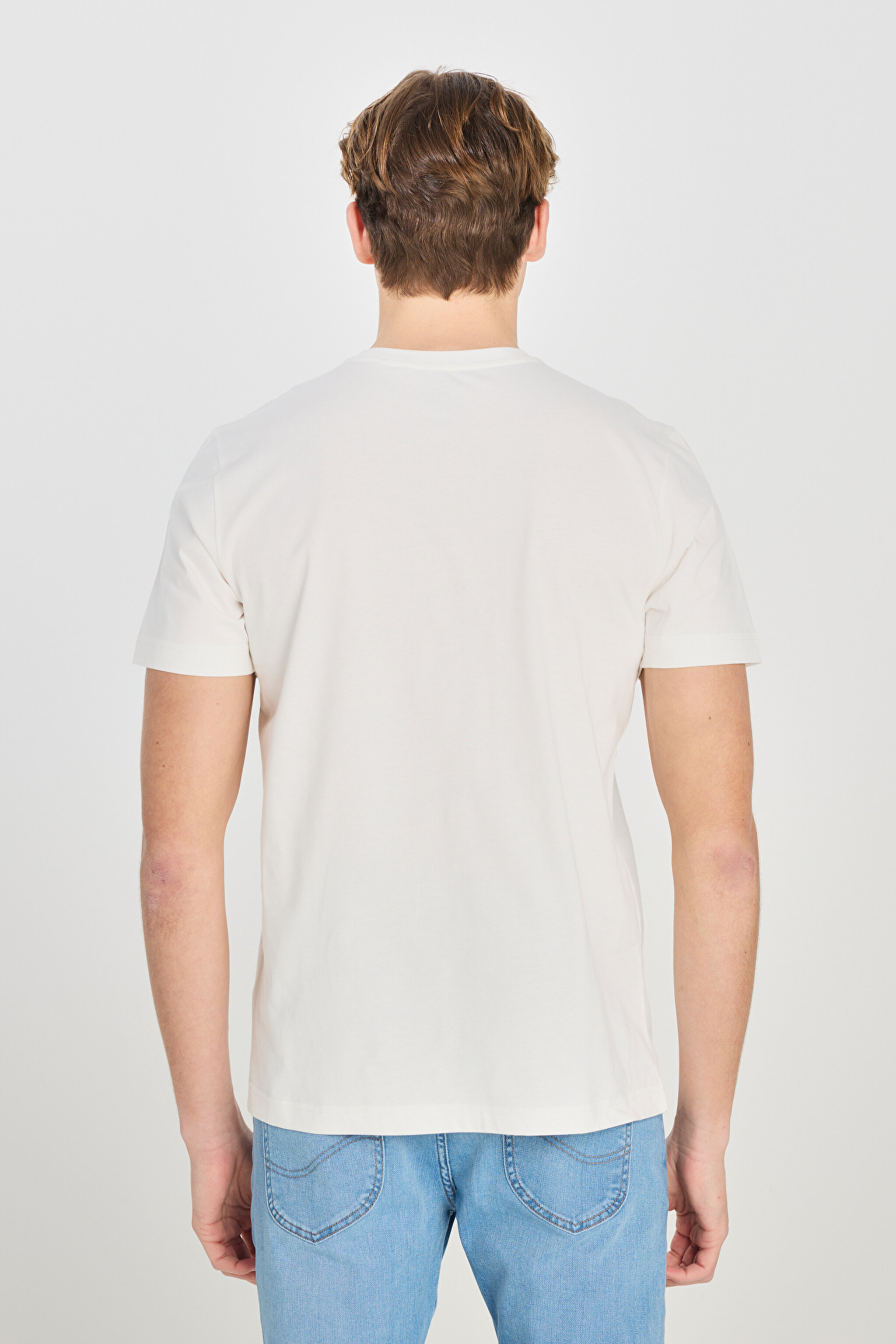 Regular Fit Rahat Kesim %100 Pamuk Wobbly Logo Crew Neck Tişört - Off White-L68TYSMK (görsel 5)