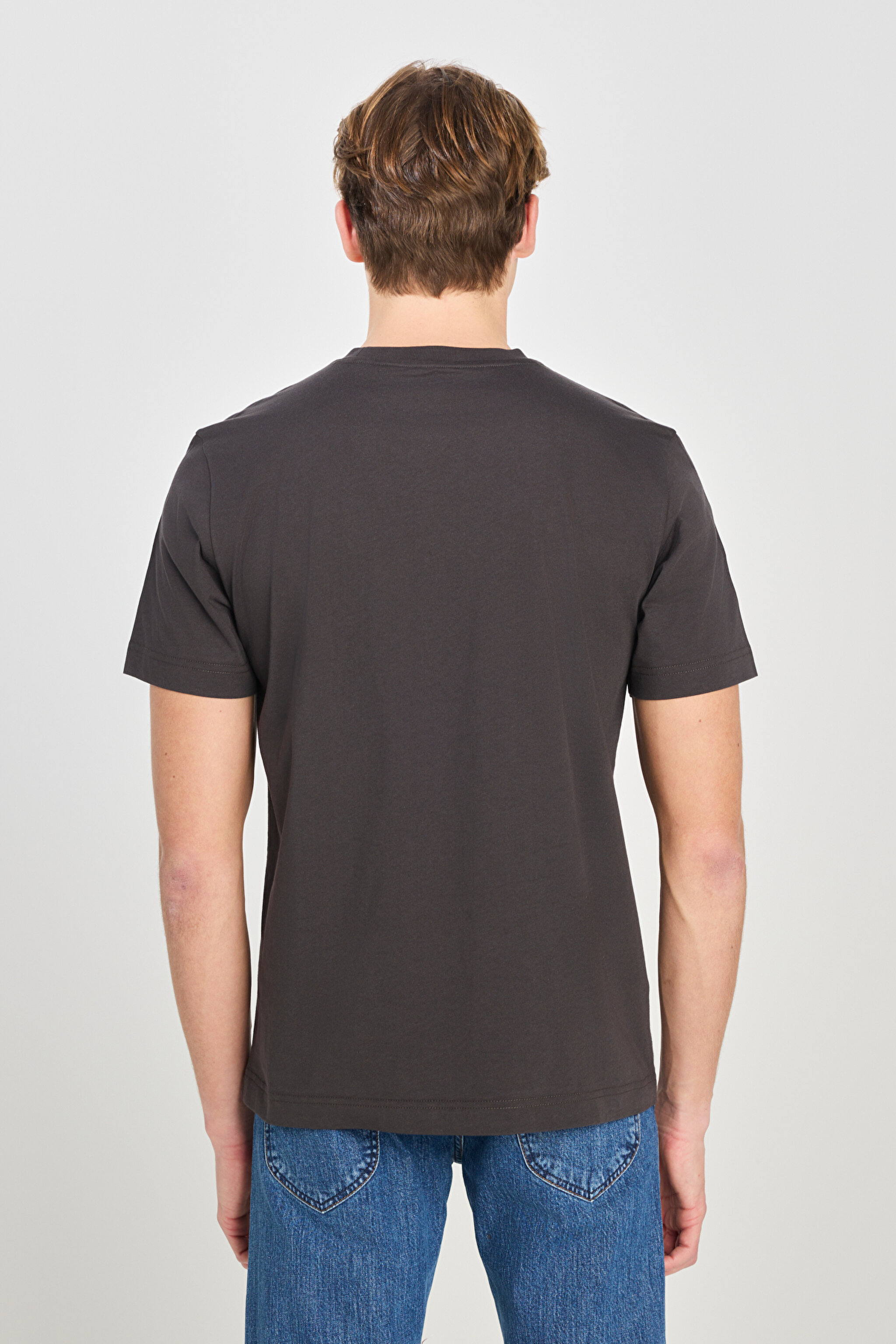Regular Fit Rahat Kesim %100 Pamuk Wobbly Logo Crew Neck Tişört - Washed Black-L68TYSON (görsel 5)