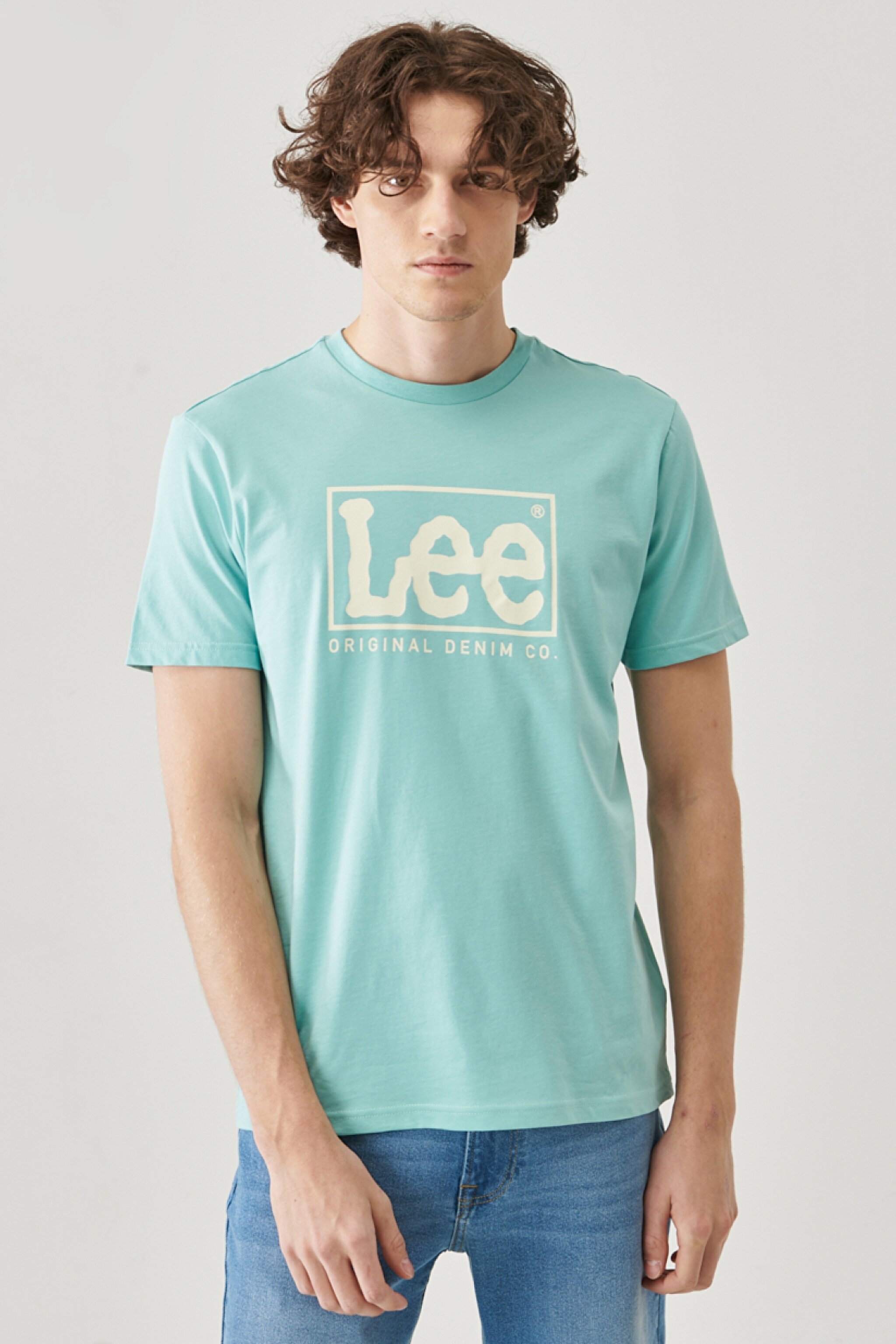 Regular Fit Rahat Kesim %100 Pamuk Wobbly Logo Crew Neck Tişört - Mint Blue-L68TYSUD