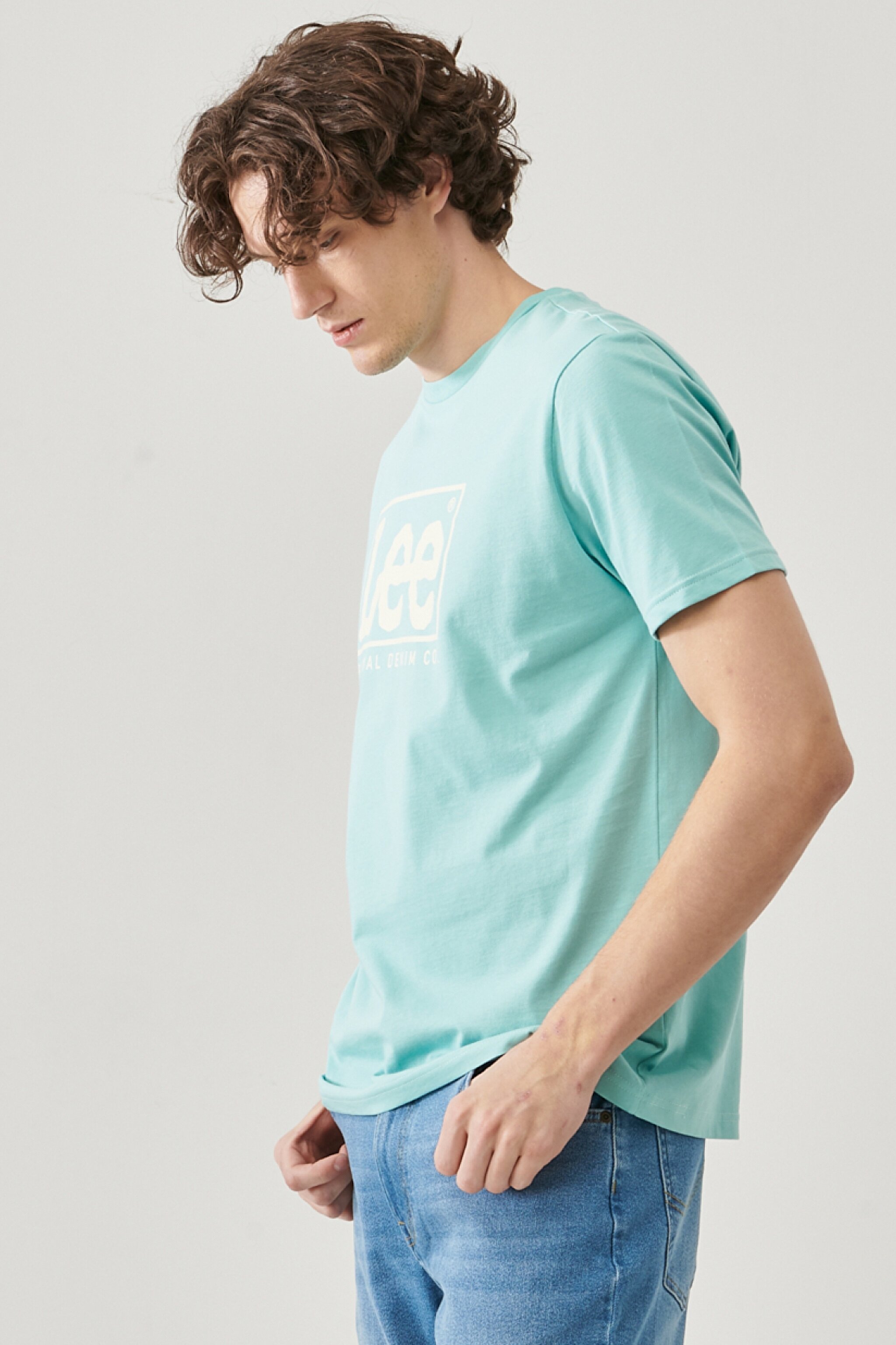 Regular Fit Rahat Kesim %100 Pamuk Wobbly Logo Crew Neck Tişört - Mint Blue-L68TYSUD (görsel 5)